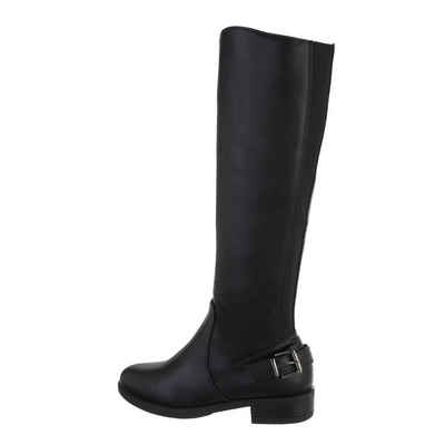 Ital-Design Damen Freizeit Stiefel Blockabsatz Flache Stiefel in Schwarz