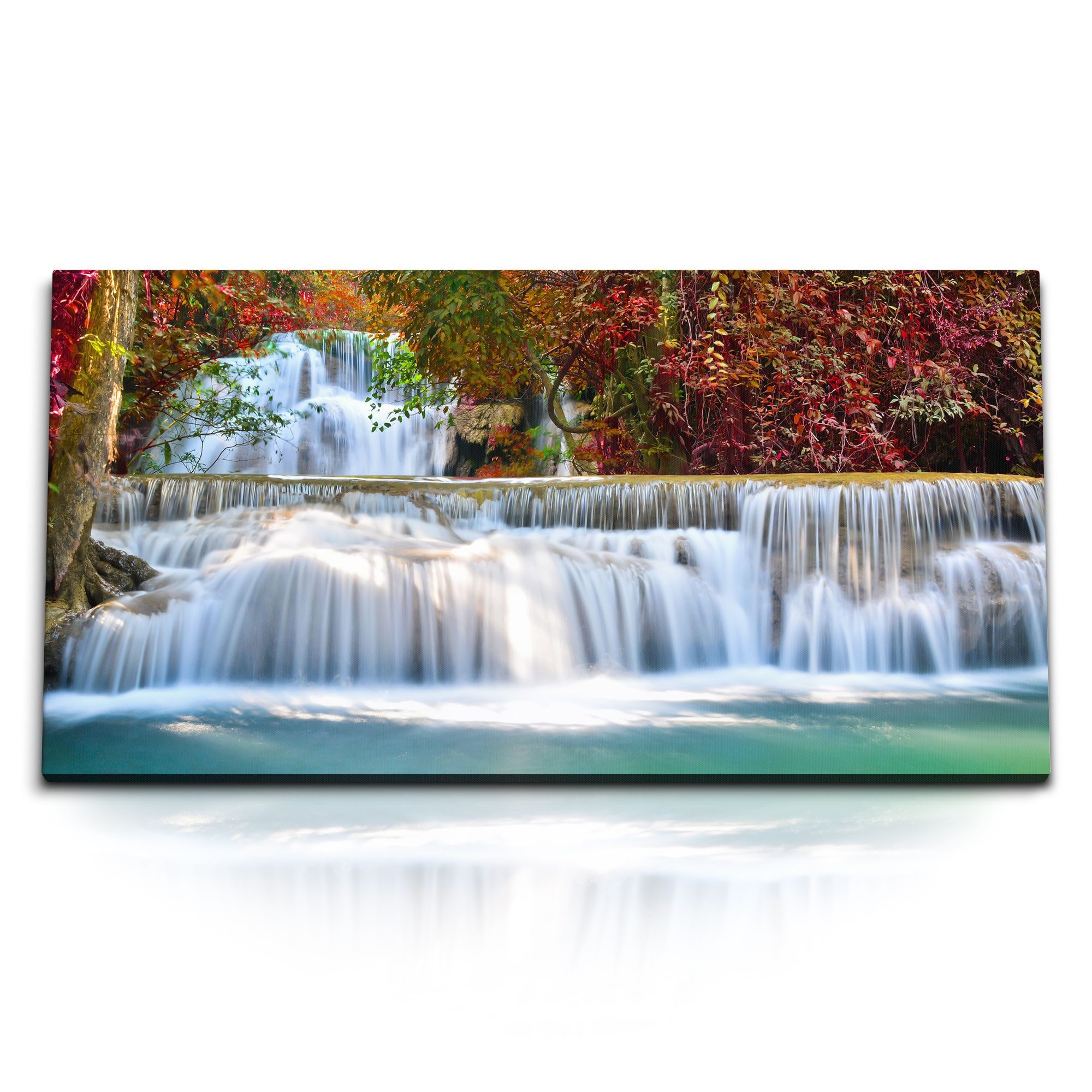 Leinwandbild Kunstdruck Bilder 120x60cm Kaskade Wasserfälle Wald Natur Herbst Fluss
