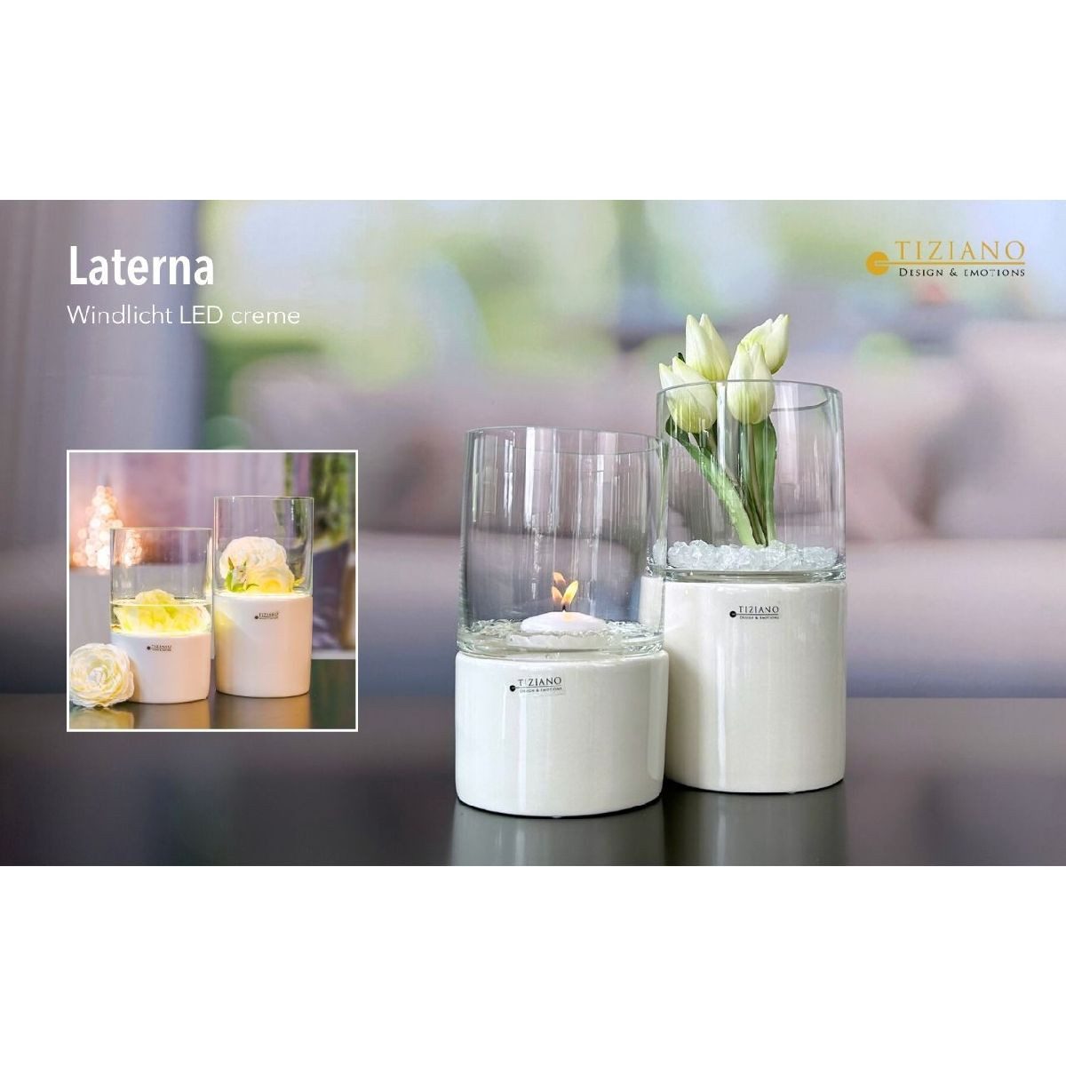 TIZIANO - DESIGN & EMOTIONS LED Dekolicht Windlicht Laterna mit LED creme-weiß, LED fest integriert