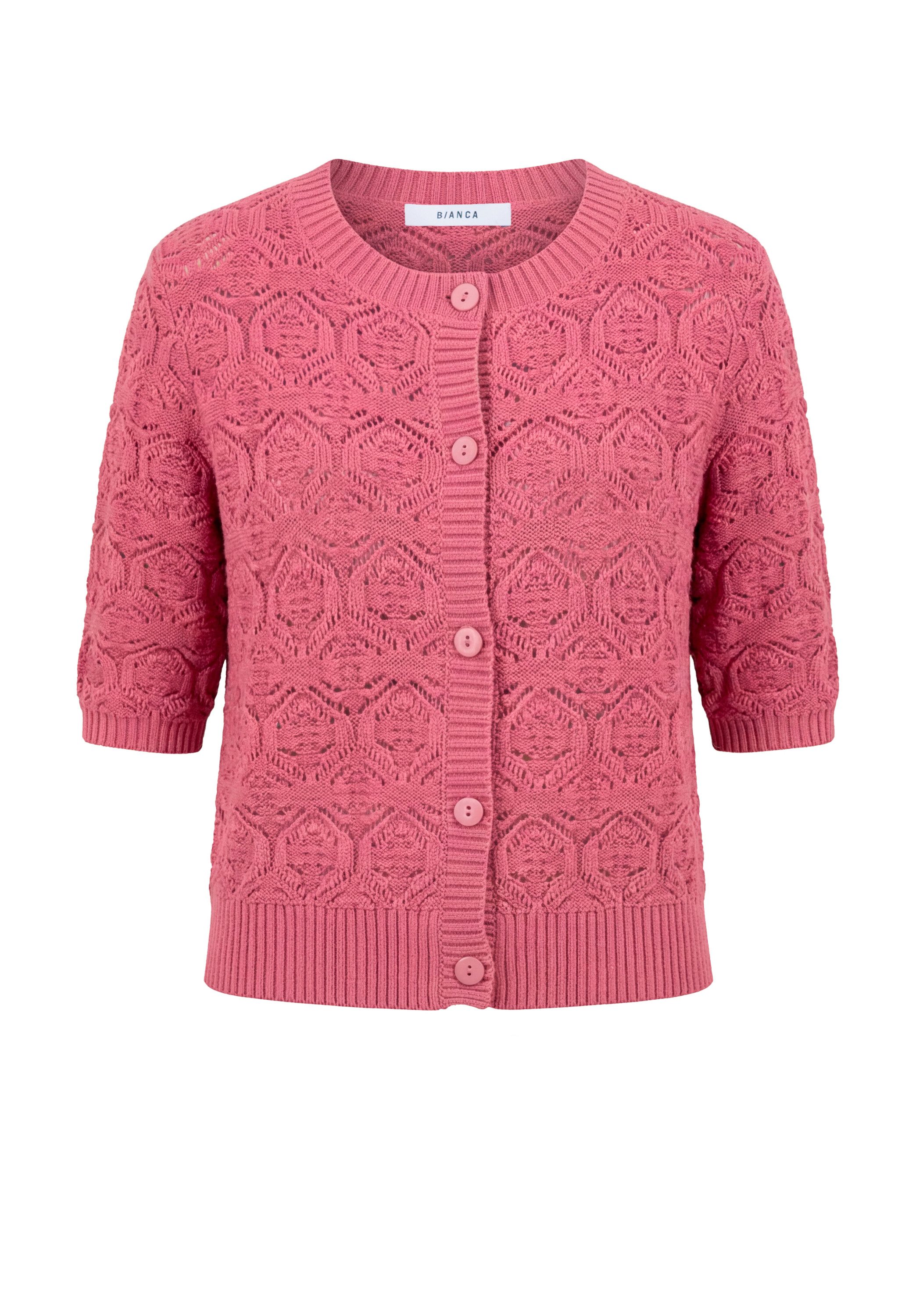 bianca Strickjacke RONA in modischem Ajourmuster in Trendfarbe 'raspberry'