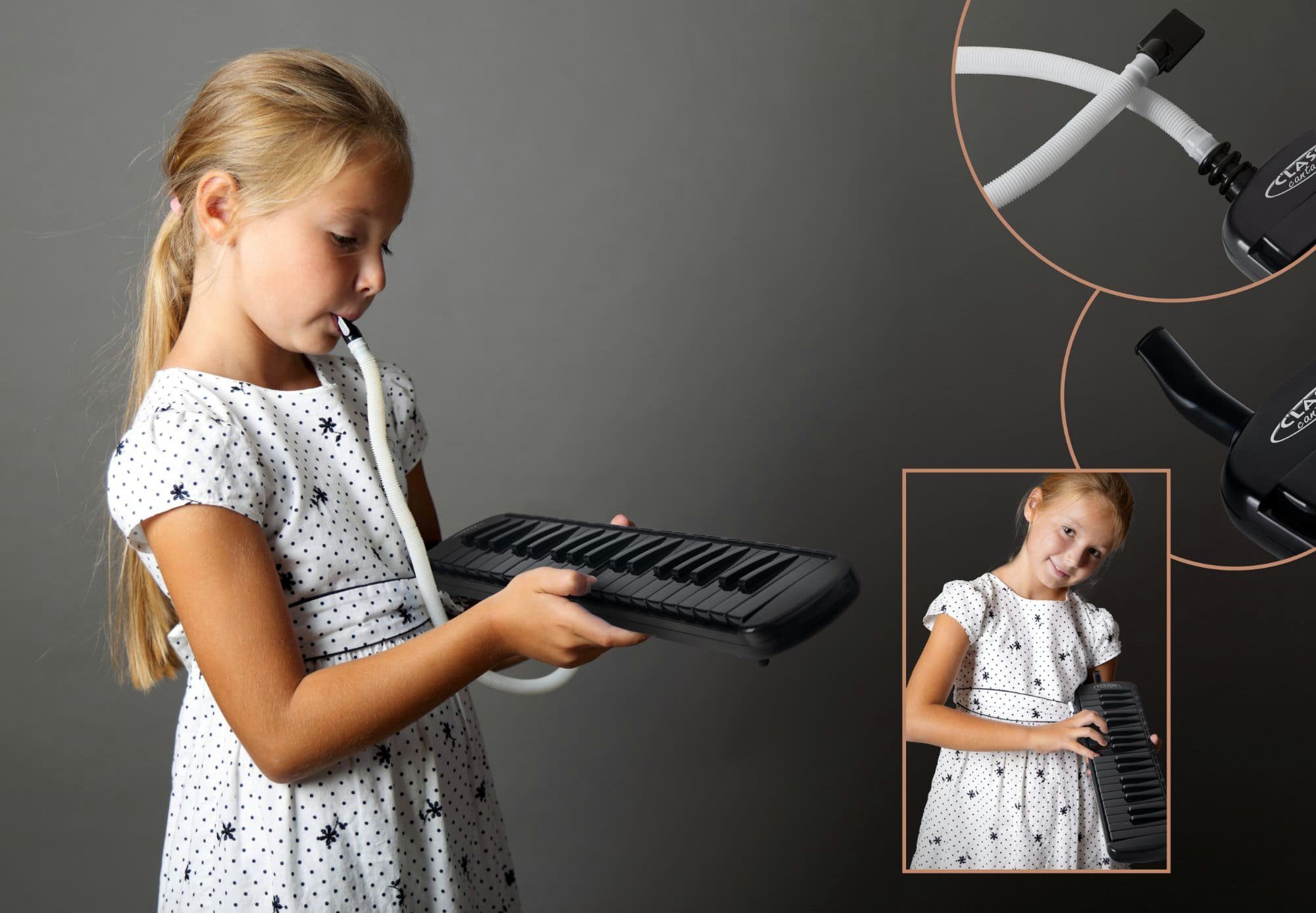 Classic Cantabile Melodica Blasharmonika mit schwarzen 37 Tasten - Melodica Instrument f - f³, Anfänger-Set, 4-St., Mit Etui, Mundstück und Anblasschlauch, Zert – Bild 5 von 5