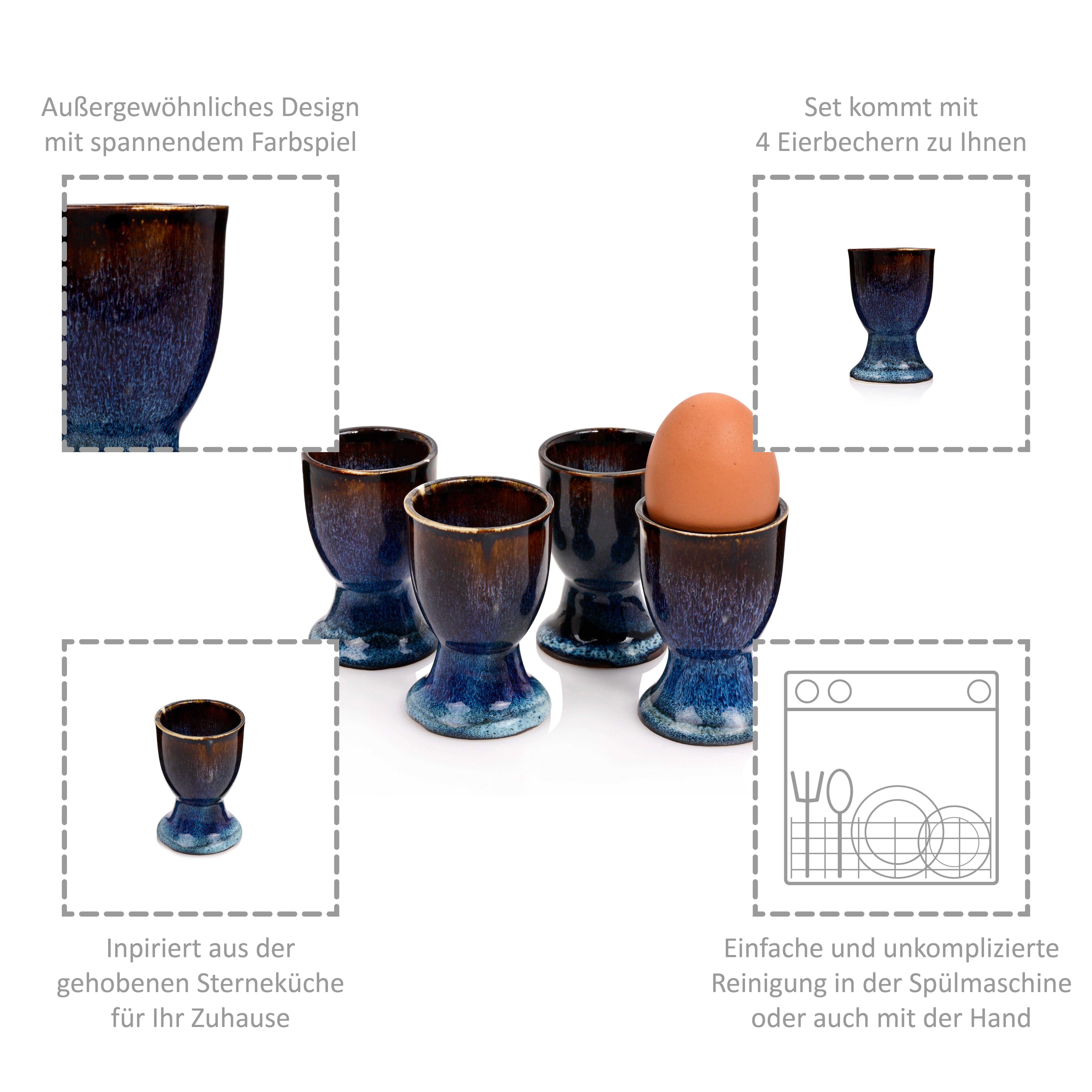 SÄNGER Eierbecher Tokio, (4-tlg., Eierhalter), Blau Schwarz, Handmade, Premium Collection