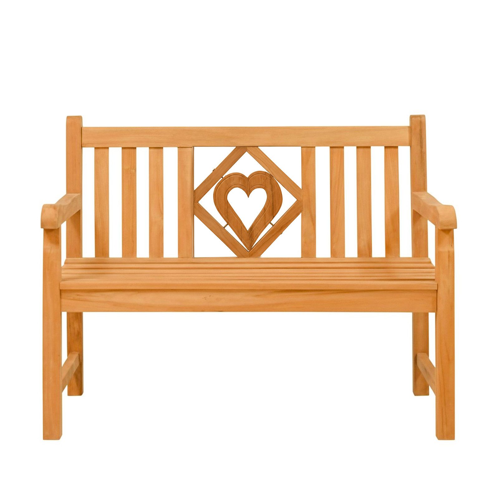 Endorphin Gartenbank Premium Teak Gartenbank 120 cm „Modell Raute“ mit Motiv Herz