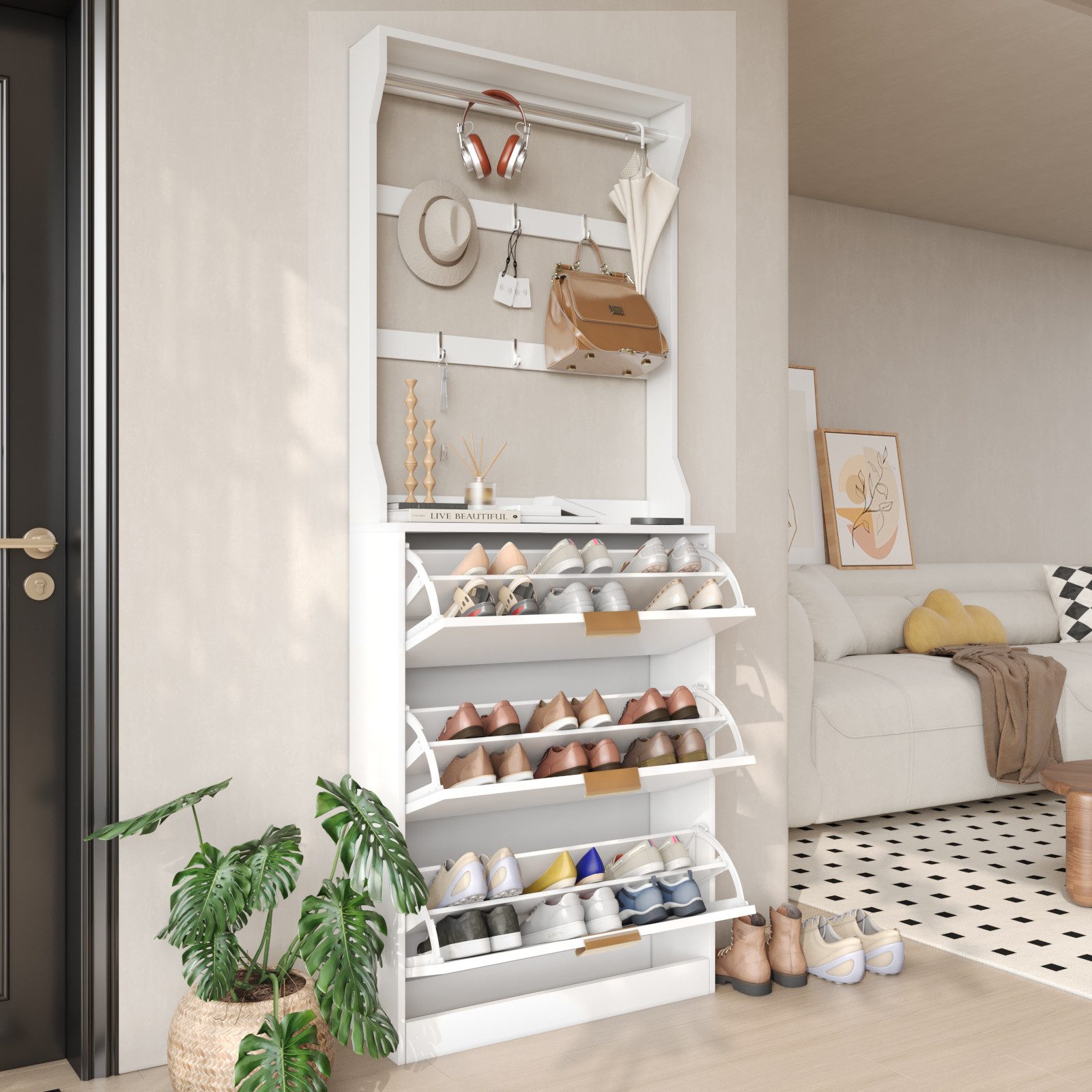 VOWNER Garderoben-Set Schuhschrank mit 3 Klappen, Garderobe & Schuhregal mi günstig online kaufen