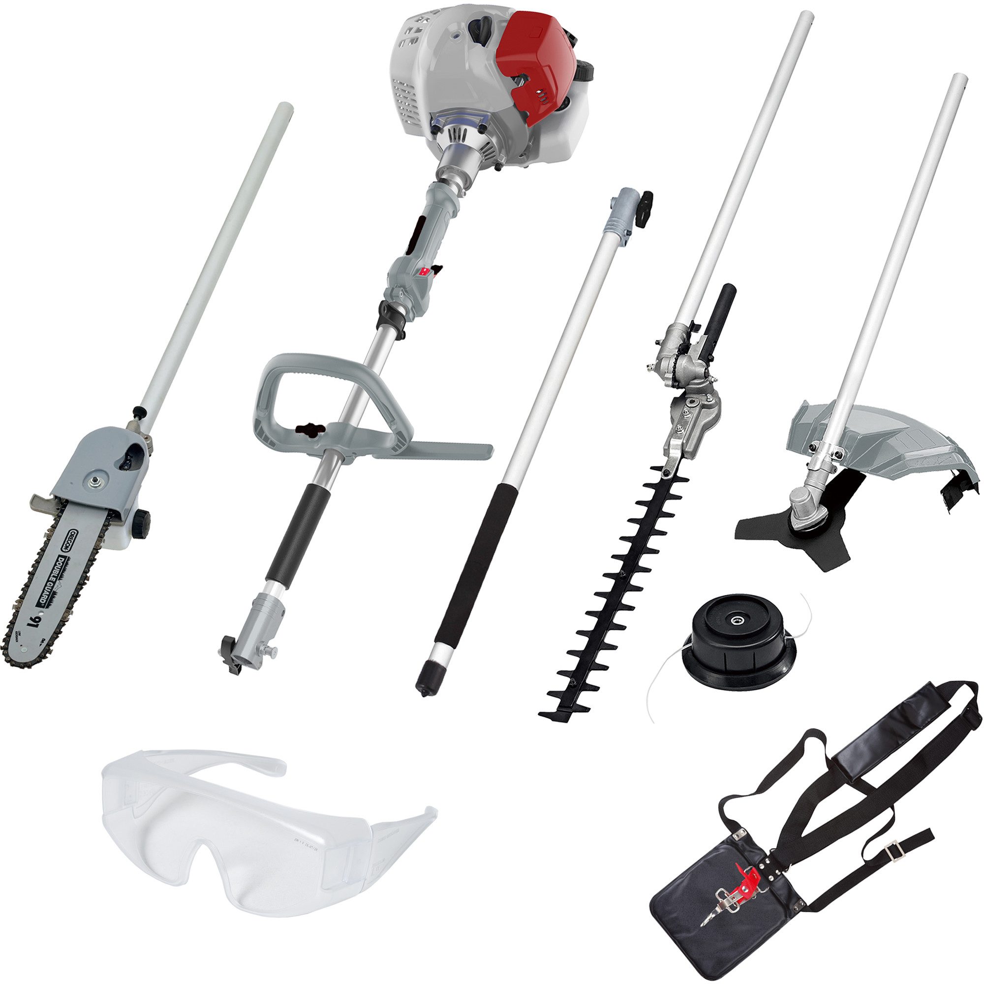 ikra GmbH Garten-Multifunktionsgerät IBKH 33-1, Benzin, mit Schutzbrille, 4in1: Rasentrimmer, Freischneider, Teleskop-Heckenschere & Entaster
