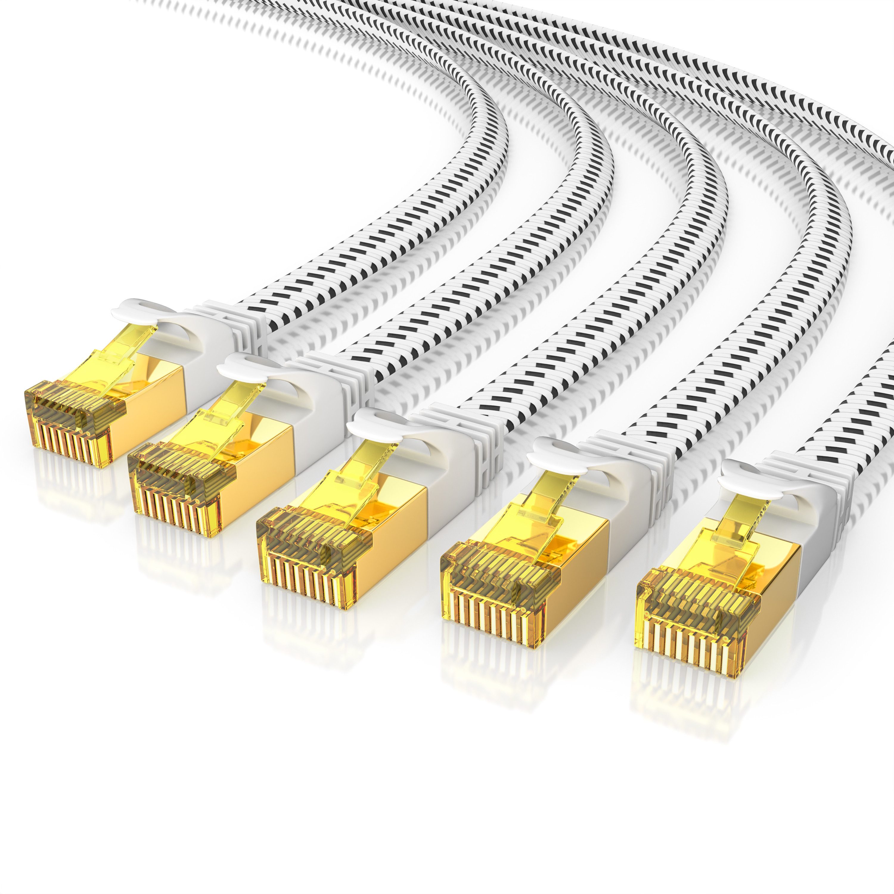 Primewire Patchkabel flach CAT 7, Baumwollmantel Flachband Netzwerkkabel - 0,25m LAN-Kabel, CAT.7, RJ-45 (Ethernet) (25 cm), für Router, Modem, Switch, PC, ideal für Gaming, Streaming, Homeoffice