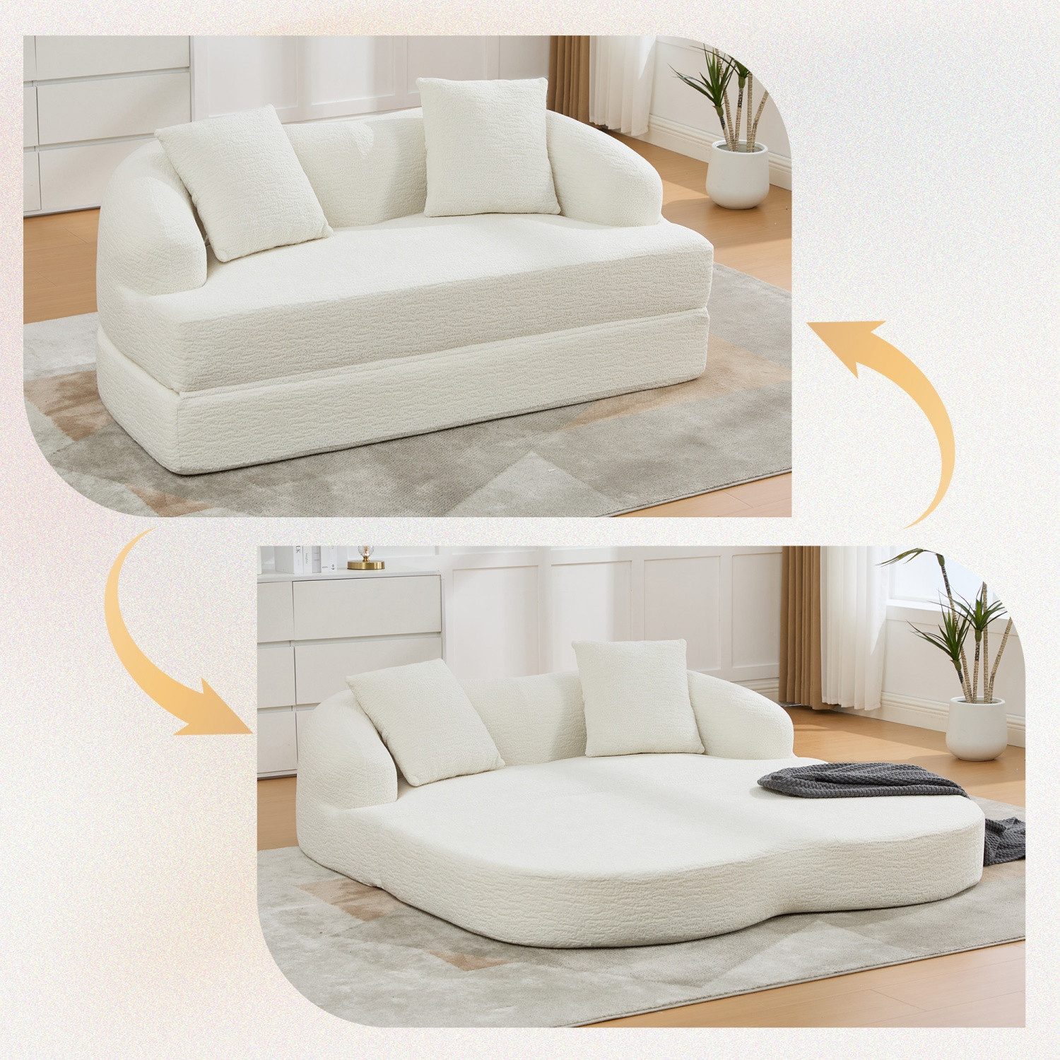 ANYSUN Schlafsofa 2-in-1-Schnellsofa für zwei Personen,mit zwei Kissen, ausklappbares Doppelschlafsofa,Bequemes-Bodensofa,Loungesofa, vielseitiges Sofa für Gästezimmer und Wohnzimmer,ohne Montage