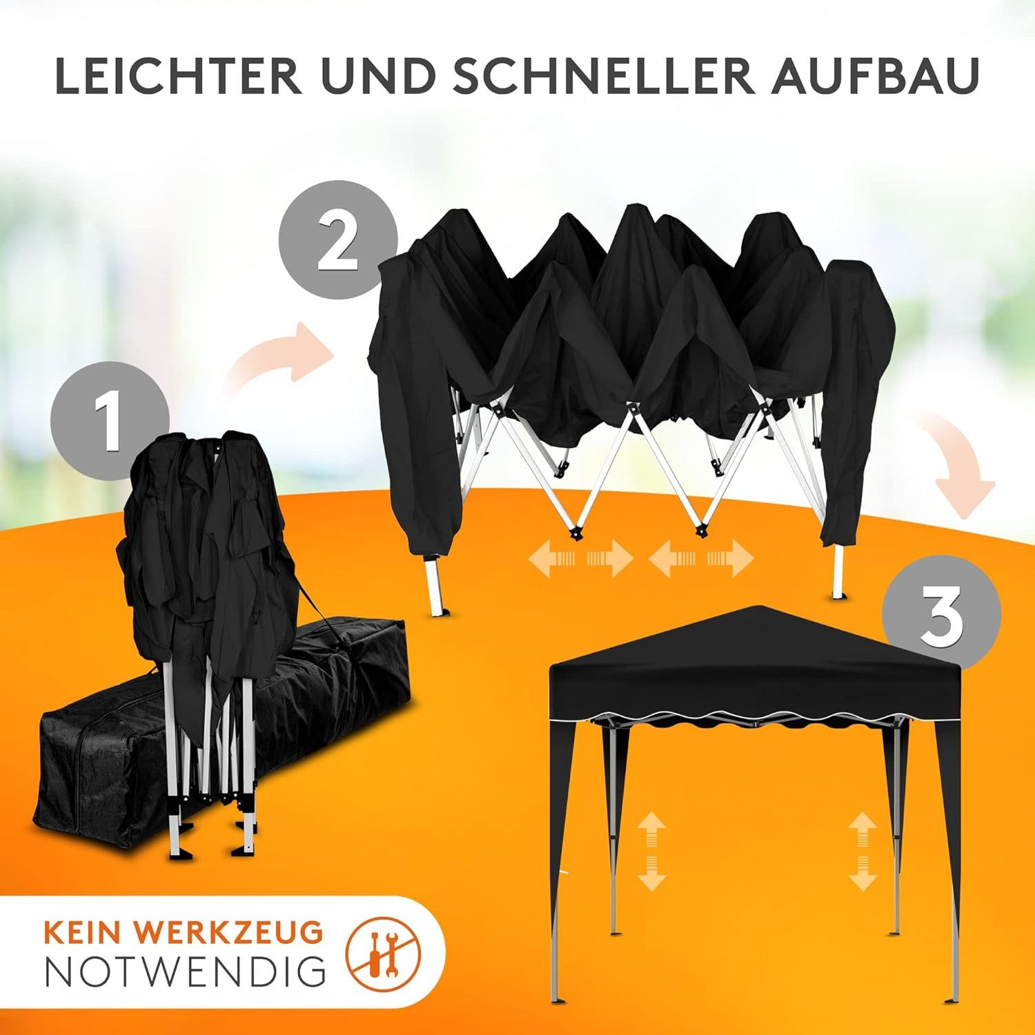Kronenburg Faltpavillon 3x3 m wasserdicht - Gartenpavillon, Partyzelt stabil, UV-Schutz 50+, mit 4 Seitenteilen, Wetterfester Schutz, Leichter Aufbau, Inklusive – Bild 3 von 5
