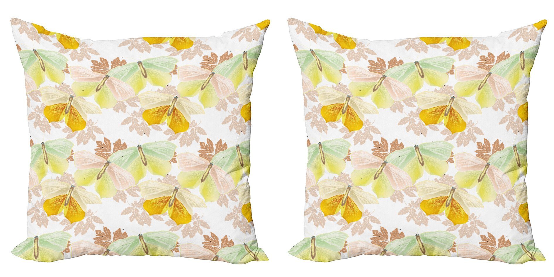 Kissenbezüge Modern (2 Pastell Schmetterlinge Digitaldruck, Weiche und Stück), Doppelseitiger Accent Blätter Abakuhaus