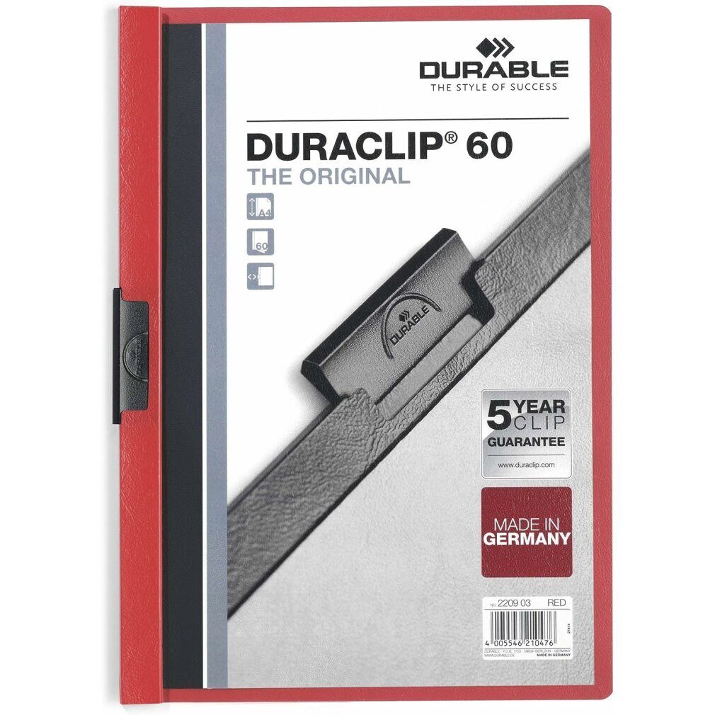 DURABLE Fächermappe 25 Klemmhefter DURACLIP rot