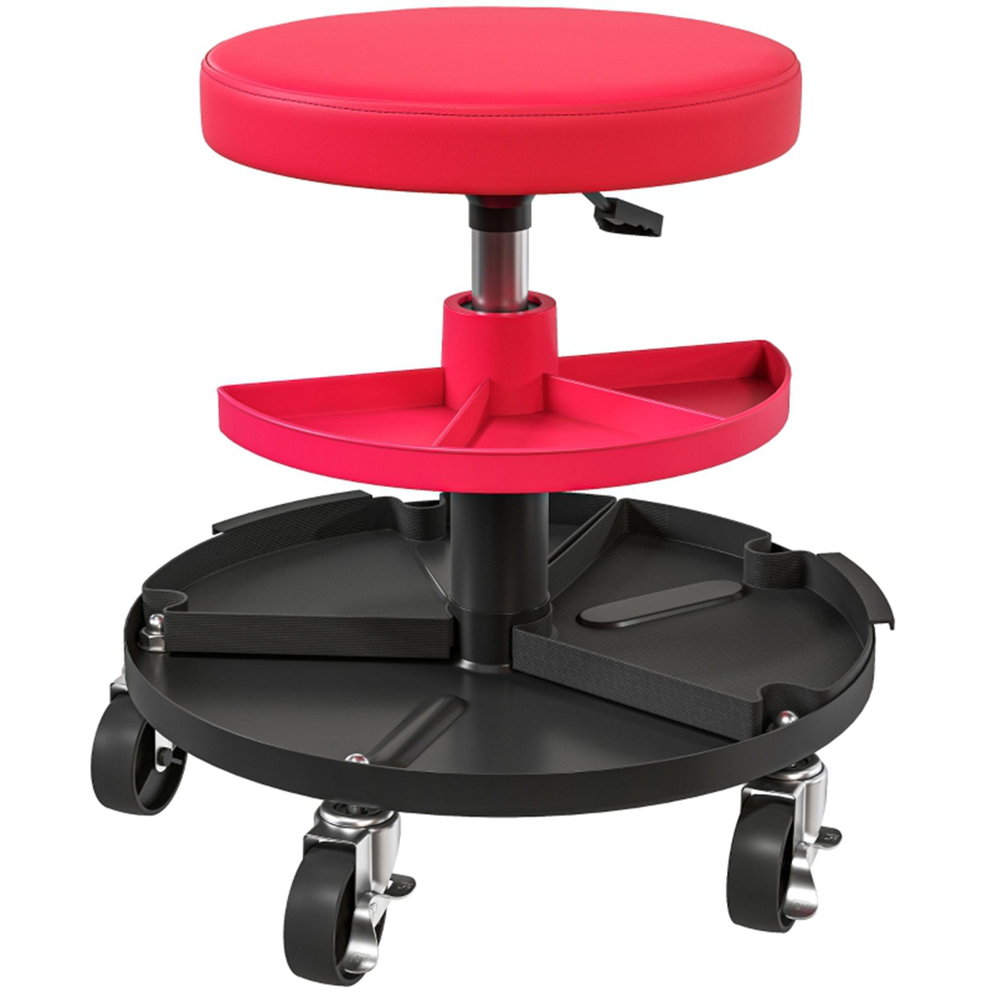 MC Star Тележка для мастерских Werkstatthocker mit Rollen Tabletts höhenverstellbar 40-51cm, (bis 135 kg belastbar Rot)