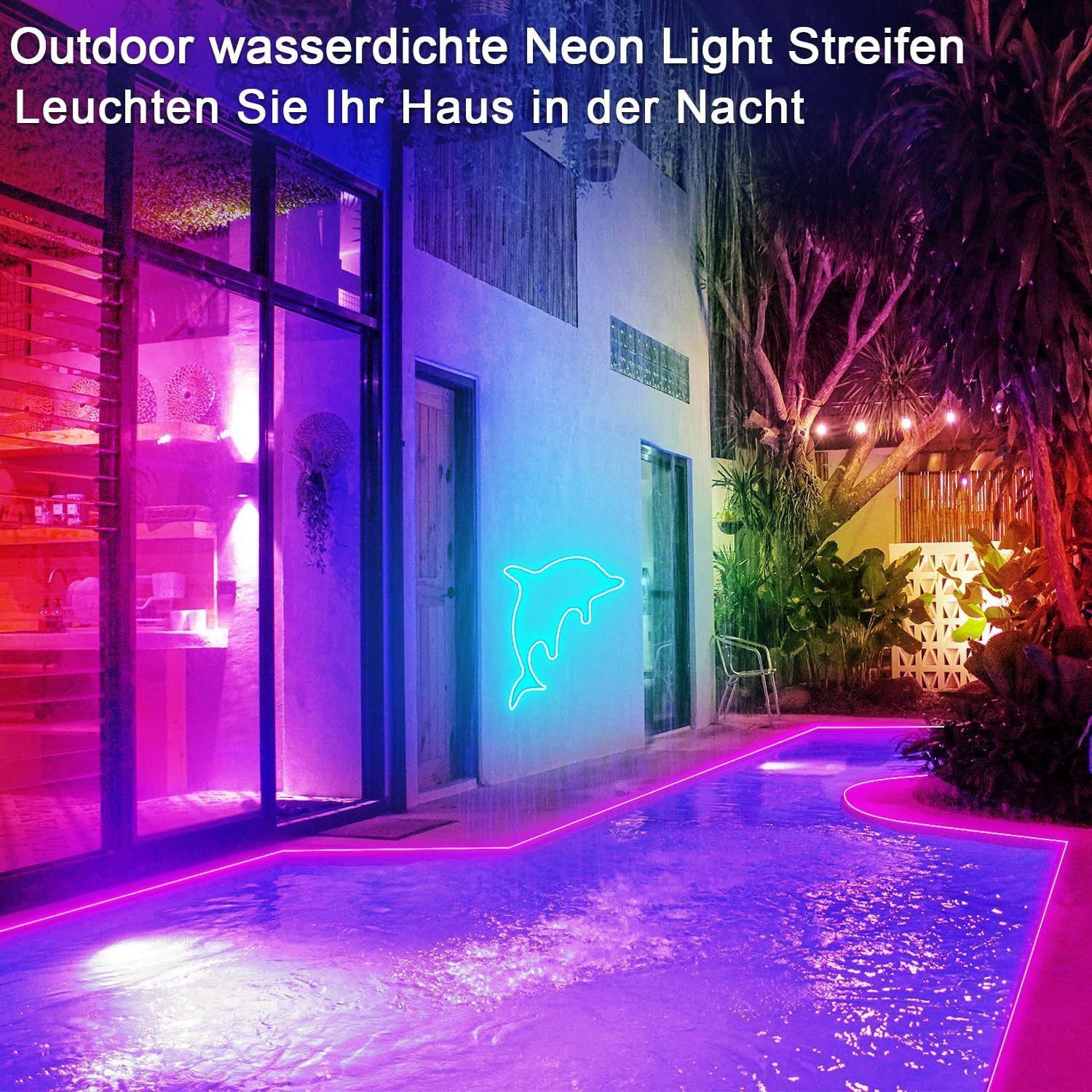 Athlix Lichterkette LED Lichtleiste LED Strip, Bluetooth Lichterkette mit Fernbedienung, LED fest integriert, IP65 wasserdicht, Schneidbar, 360° biegbar, 24V