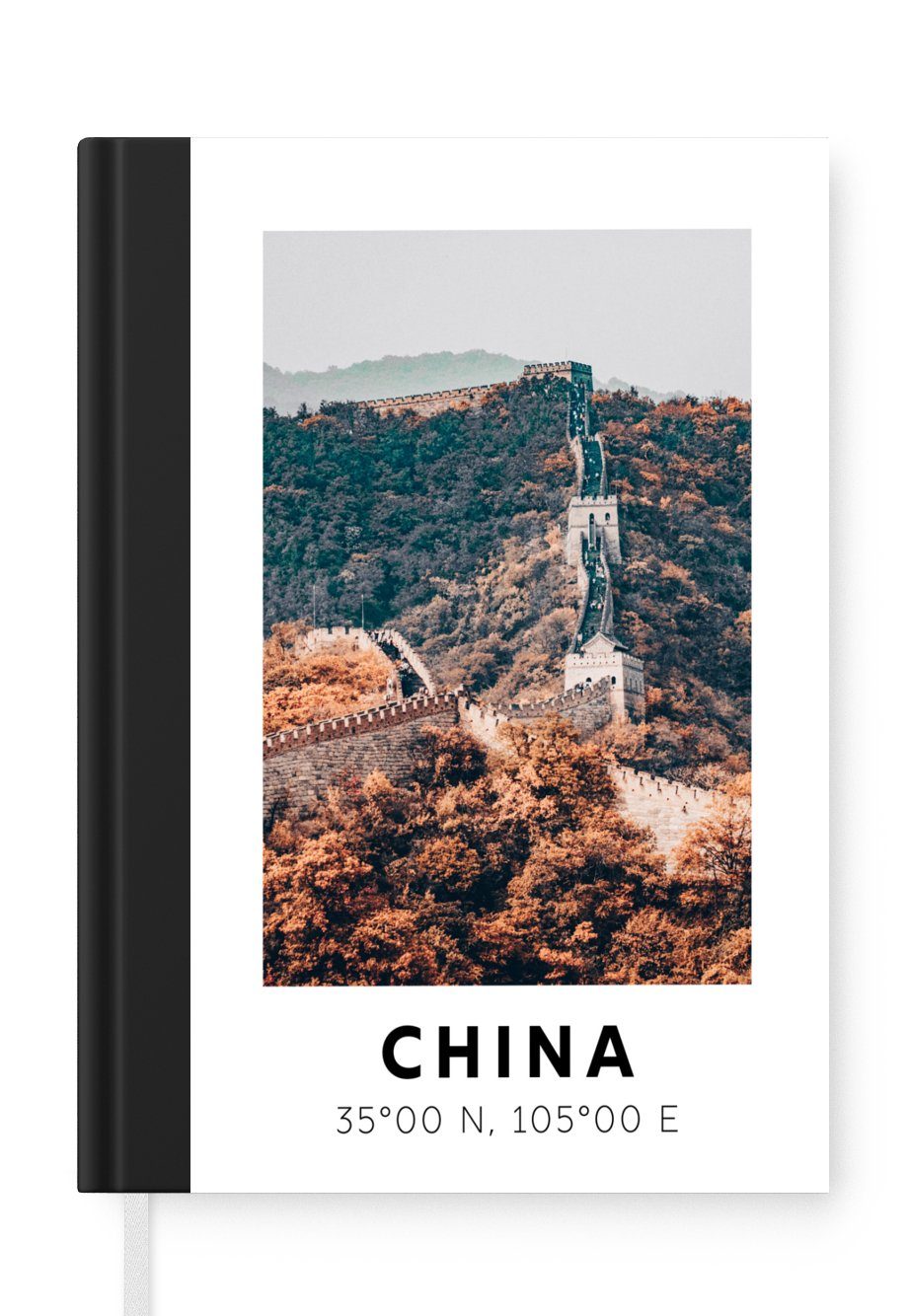 MuchoWow Notizbuch China - Große Mauer - Herbst - Asien, Journal, Merkzettel, Tagebuch, Notizheft, A5, 98 Seiten, Haushaltsbuch