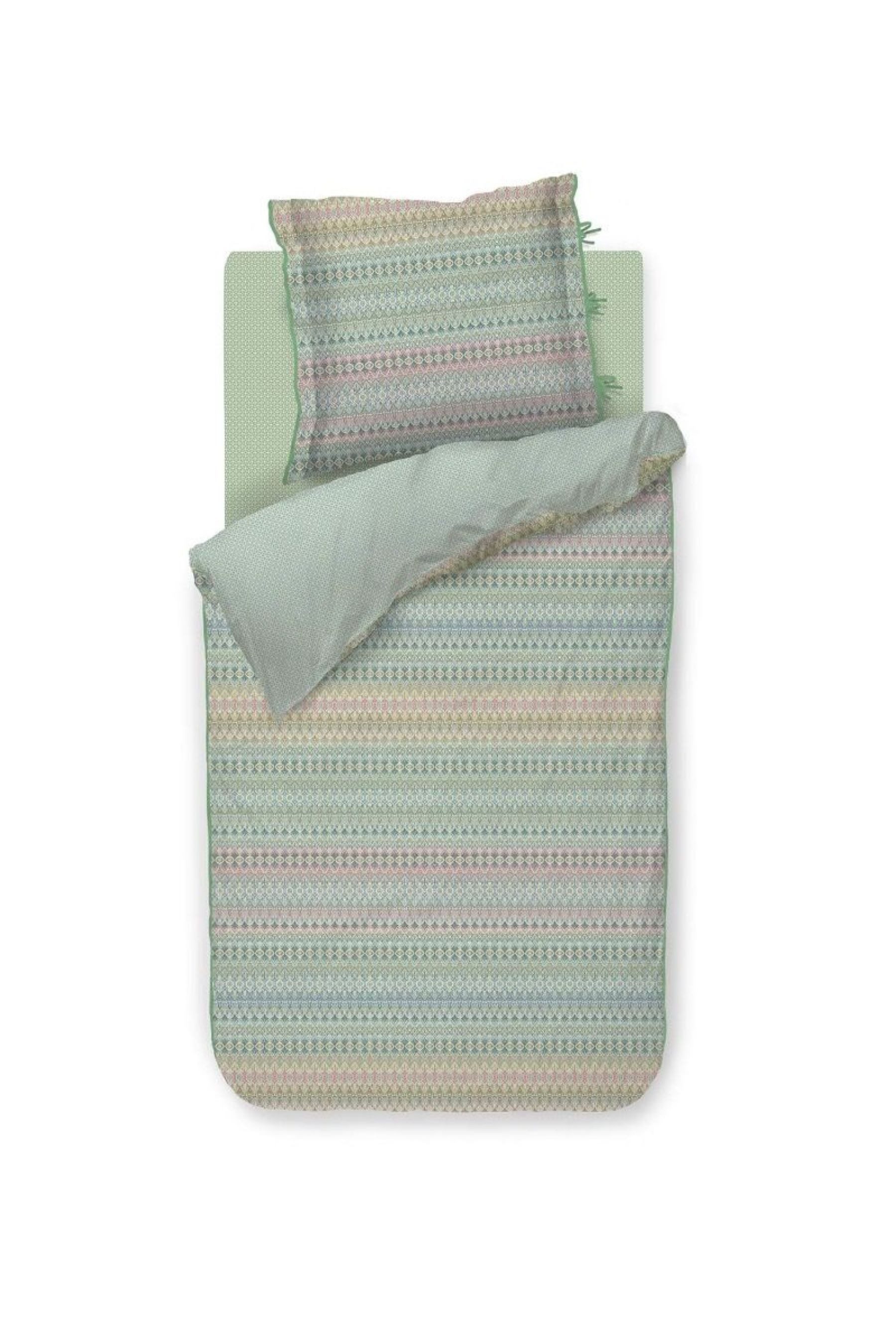 PiP Studio Bettwäsche PIP Studio Perkal Bettwäsche 135x200 Ashanti Green Streifen Ornamente, Perkal, 2 teilig, fein gewebter 100% Baumwollperkal