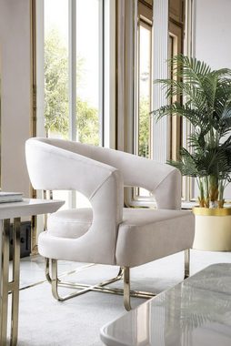 JVmoebel Wohnzimmer-Set Wohnzimmer Set Beige 2x Sessel Weiß Beistelltisch Elegantes Möbel