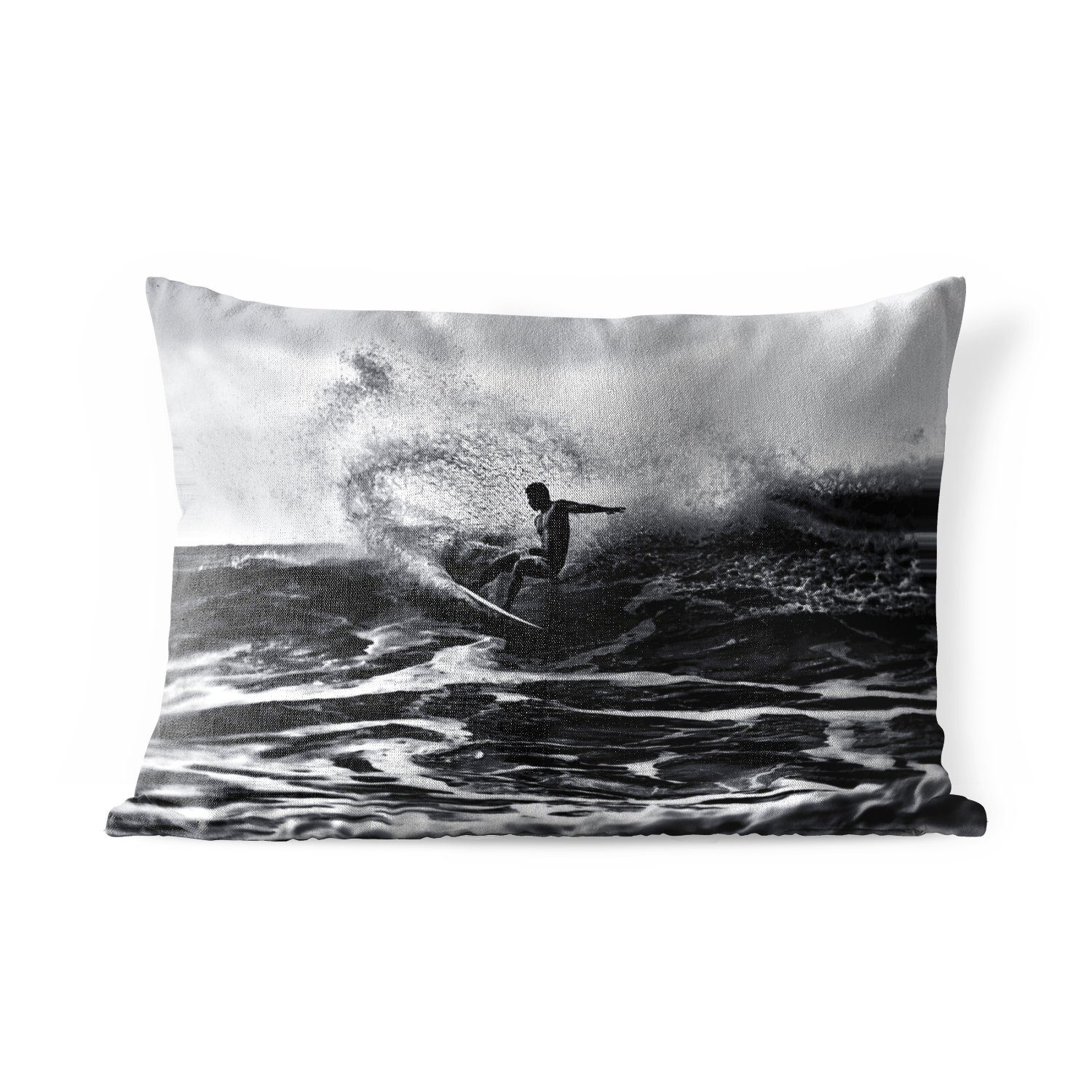 Surfer MuchoWow Kissenhülle zwischen Wellen Dekokissen Polyester, den auf Hawaii, Dekokissenbezug, Outdoor-Dekorationskissen,