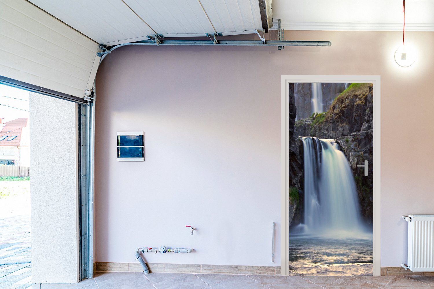 MuchoWow Türtapete Wasserfall - Tür, Wasser für St), Türaufkleber, (1 - 75x205 cm bedruckt, Fototapete Matt, Felsen