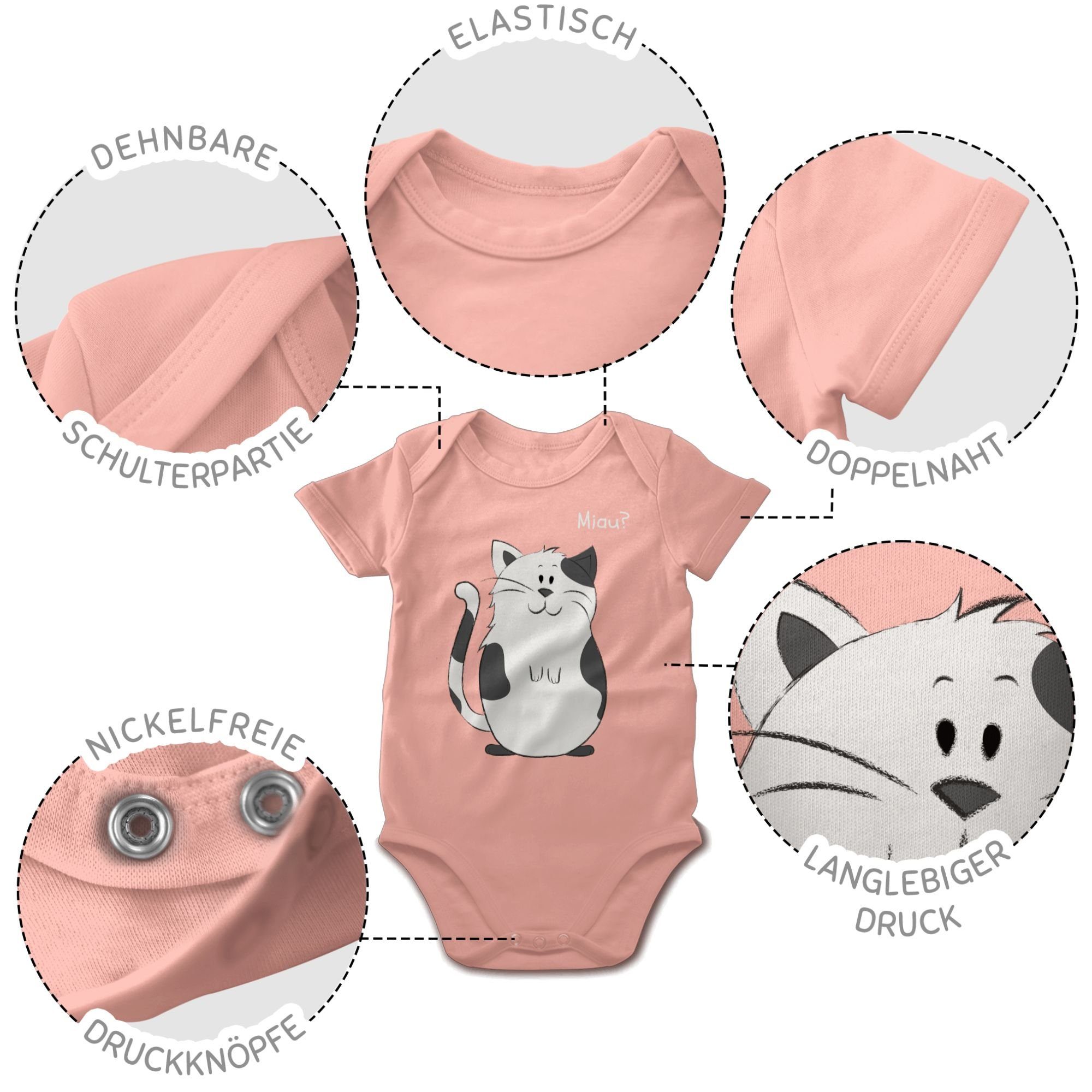 Shirtracer Shirtbody lustige Tiermotiv Katze Print 3 Baby Animal Babyrosa