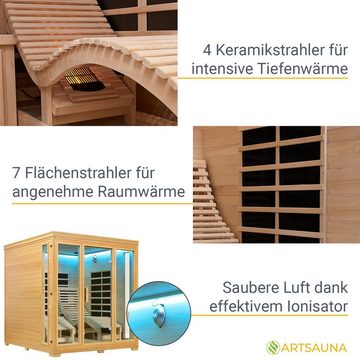 Artsauna Infrarotkabine Billund Dual Technologie, für 2 Personen, Hemlock-Holz, HiFi-System, Ionisator, LED-Farblicht