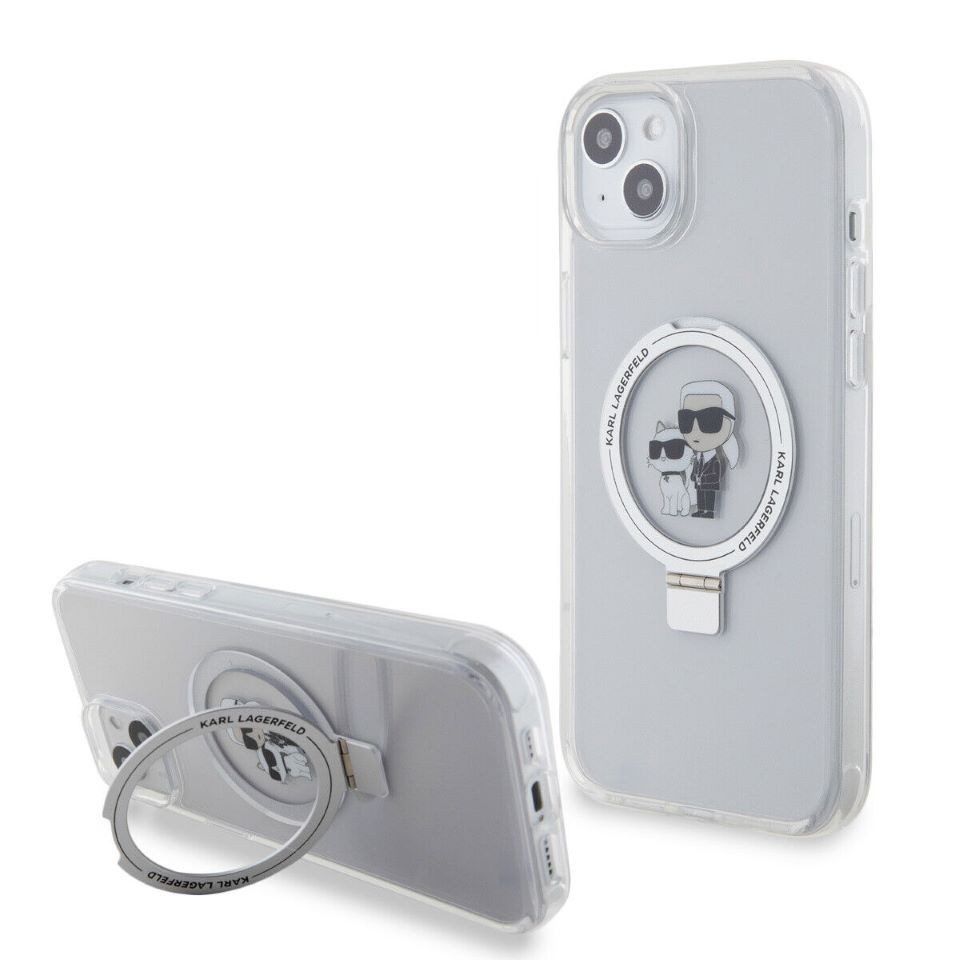 KARL LAGERFELD Handyhülle Hardcase iPhone 15 Plus MagSafe aufstellbar transparent 6,7 Zoll, Kantenschutz