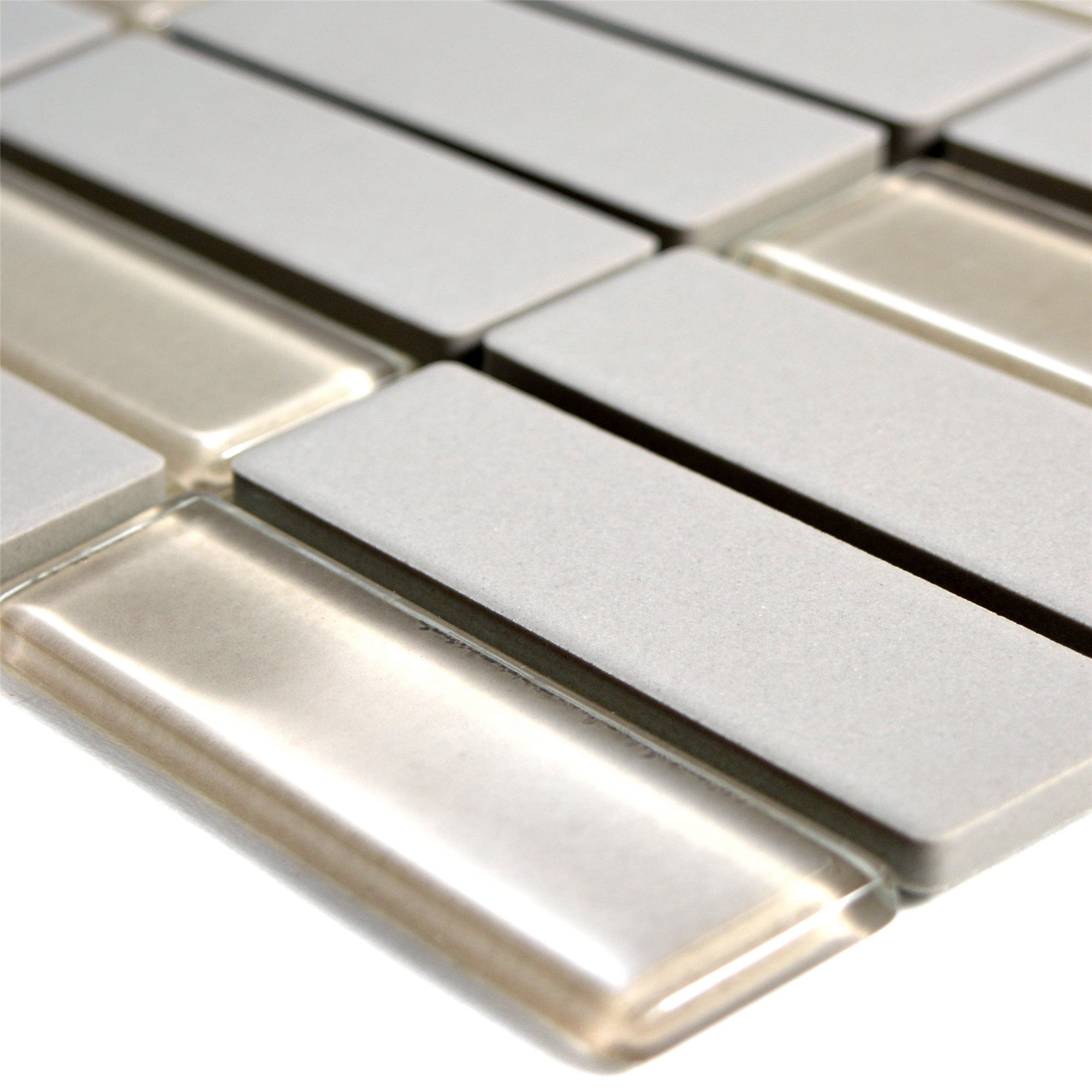 Mosafil Mosaikfliesen Keramik Glas Mosaikfliesen Garden Unglasiert Stäbchen, Glas-Keramik 29.000x29.700, beige-grau, Verlegefertig auf ein Netz geklebt - Frostsicher - Wasserfest