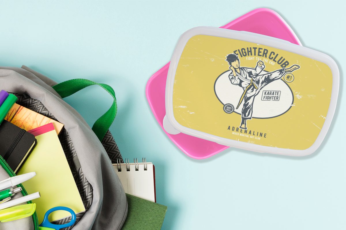 MuchoWow Lunchbox (2-tlg), Jahrgang Kunststoff Mädchen, für Kunststoff, Karate Zitat, Kinder, Brotbox - rosa - Brotdose Snackbox, Erwachsene