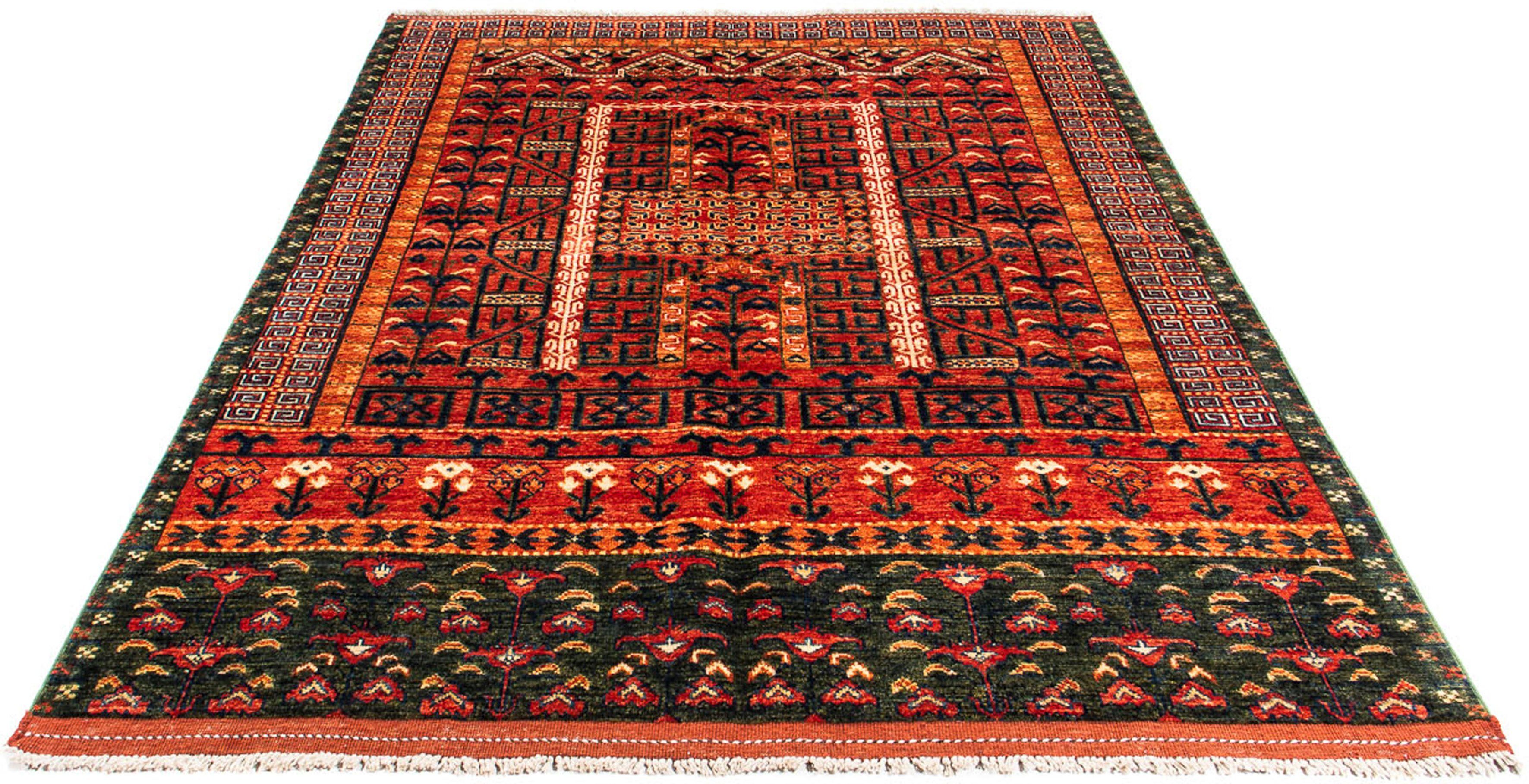 Orientteppich Afghan - 196 x Höhe: 7 Handgeknüpft, mm, Zertifikat cm Wohnzimmer, morgenland, mit rot, Einzelstück 158 - rechteckig