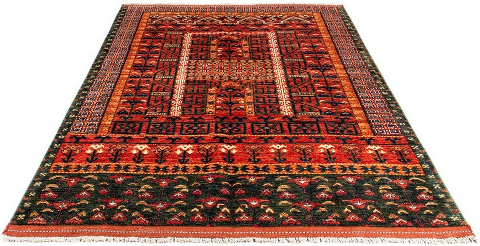 Orientteppich Afghan - 196 x 158 cm - rot, morgenland, rechteckig, Höhe: 7  mm, Wohnzimmer, Handgeknüpft, Einzelstück mit Zertifikat