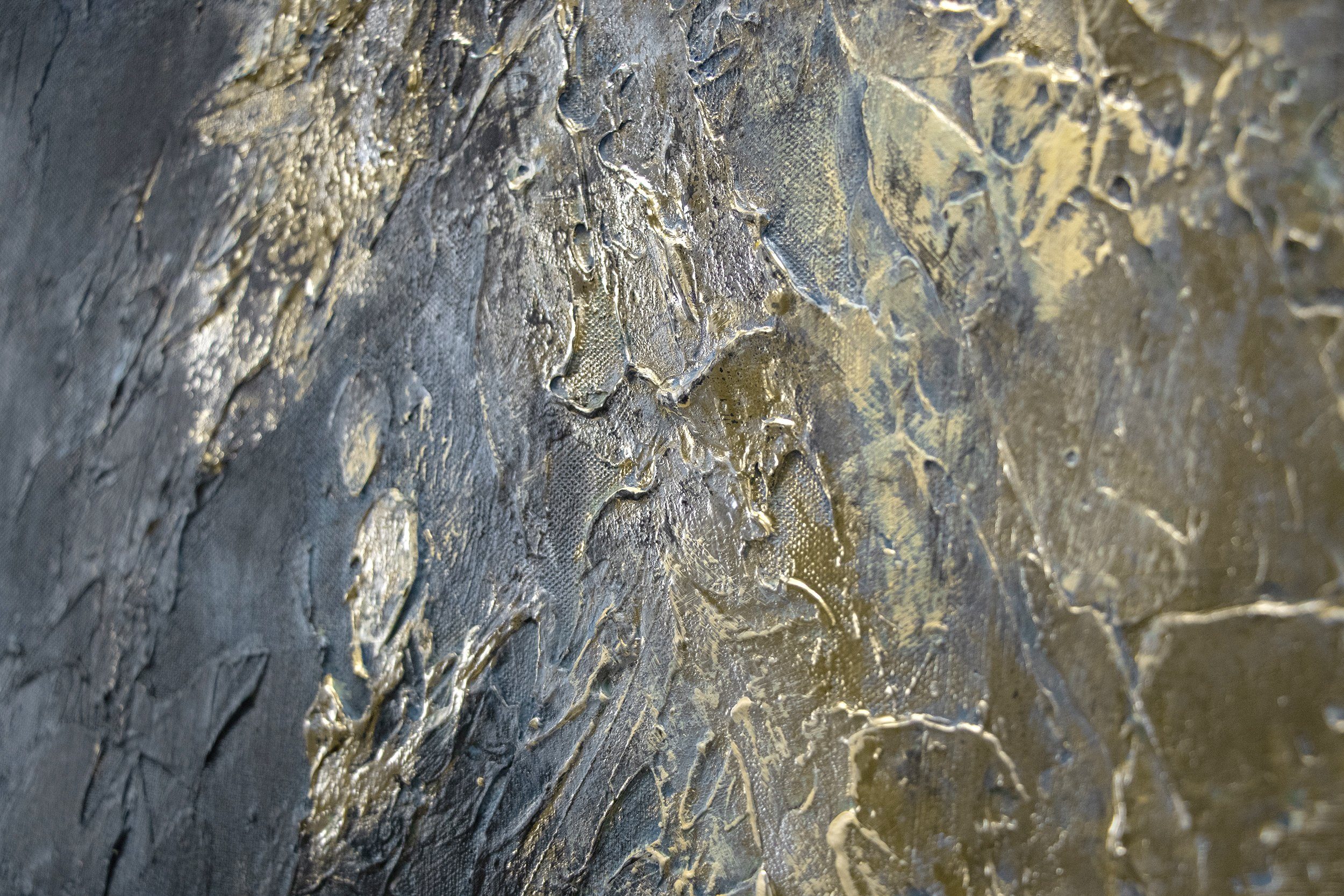 YS-Art Gemälde Spiegelungen II, mit in Leinwandbild Blau Rahmen und Gold Abstrakt