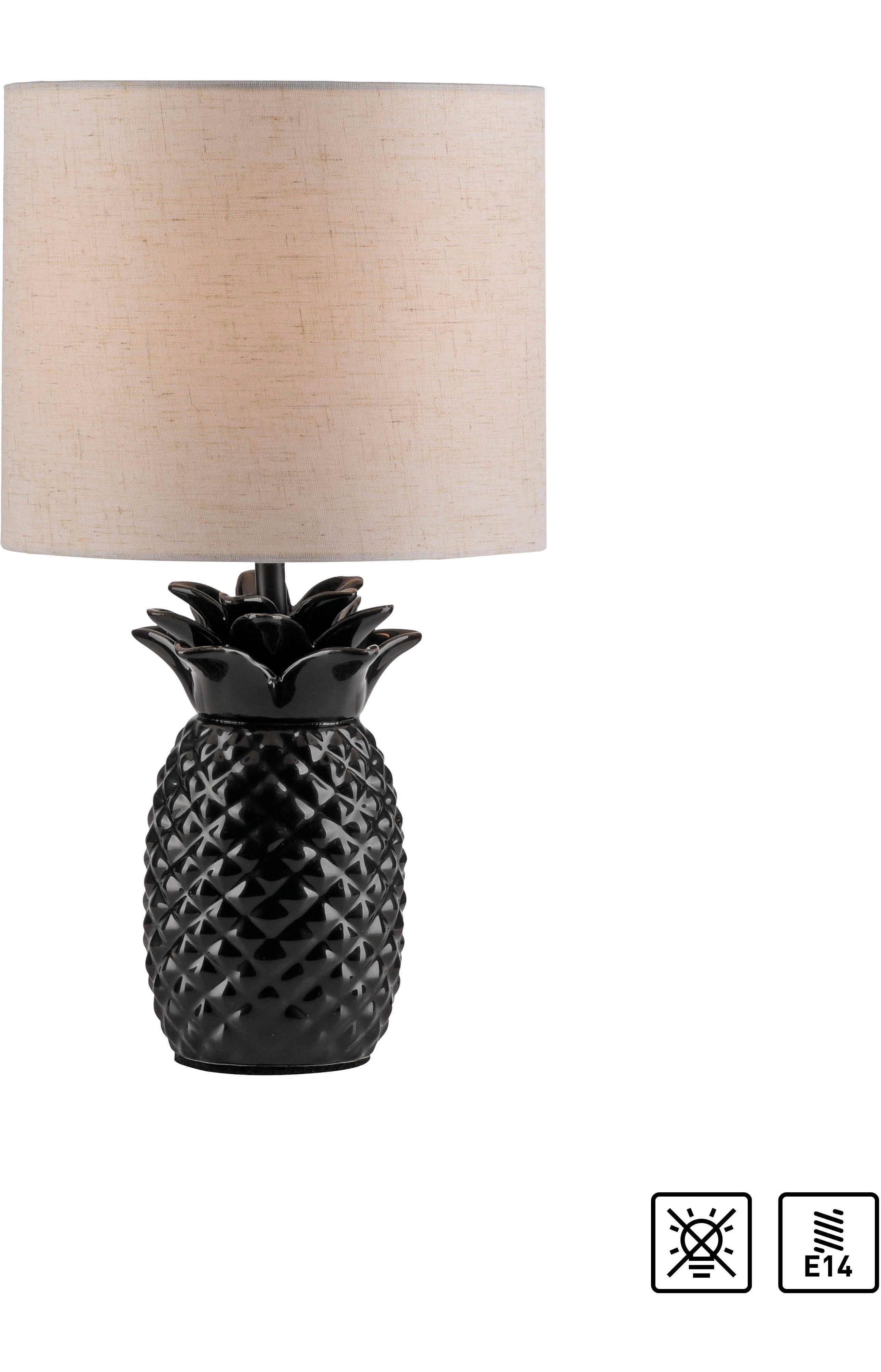 OTTO home Tischleuchte Torrik - Tischlampe im Ananas Design, Ein-/Ausschalter, ohne Leuchtmittel, Warmweiß, Leinenschirm, Ananas, Pineapple, schwarz, E14