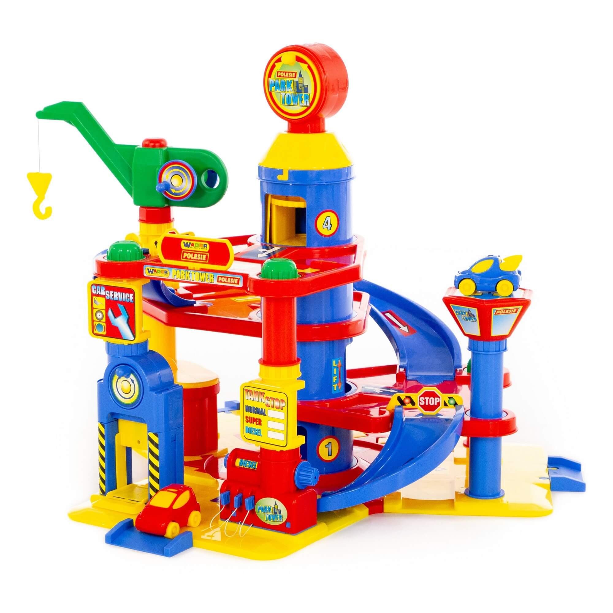 WADER QUALITY TOYS Spiel-Parkhaus Park Tower mit 4 Ebenen + Autos