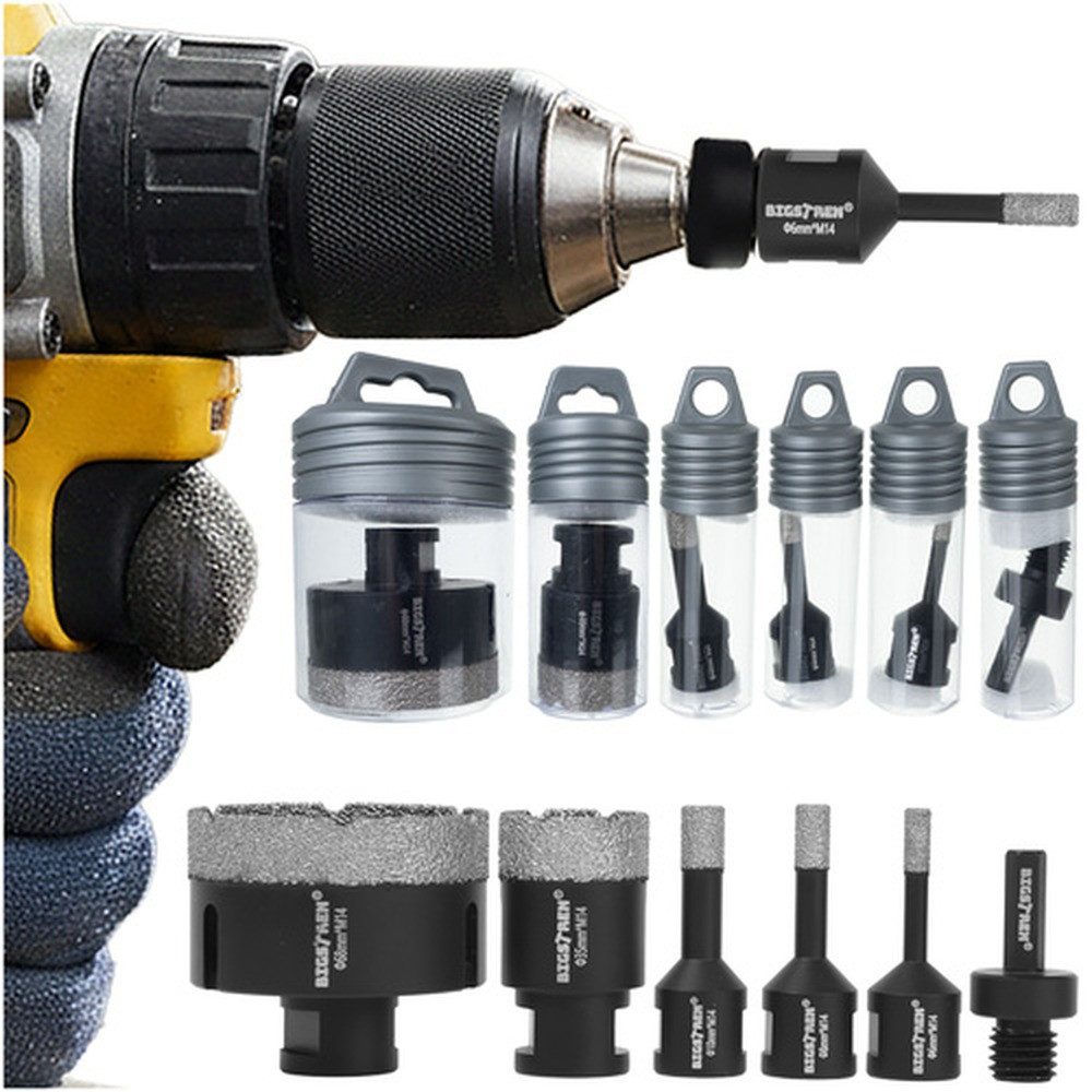 BIGSTREN Lochsäge Diamant-Lochsägen Set 6-68 mm, Spar-Set, 6-tlg., M14-Gewinde, Flexibel einsetzbar für Fliesen-, Montage- und Installationsarbeiten