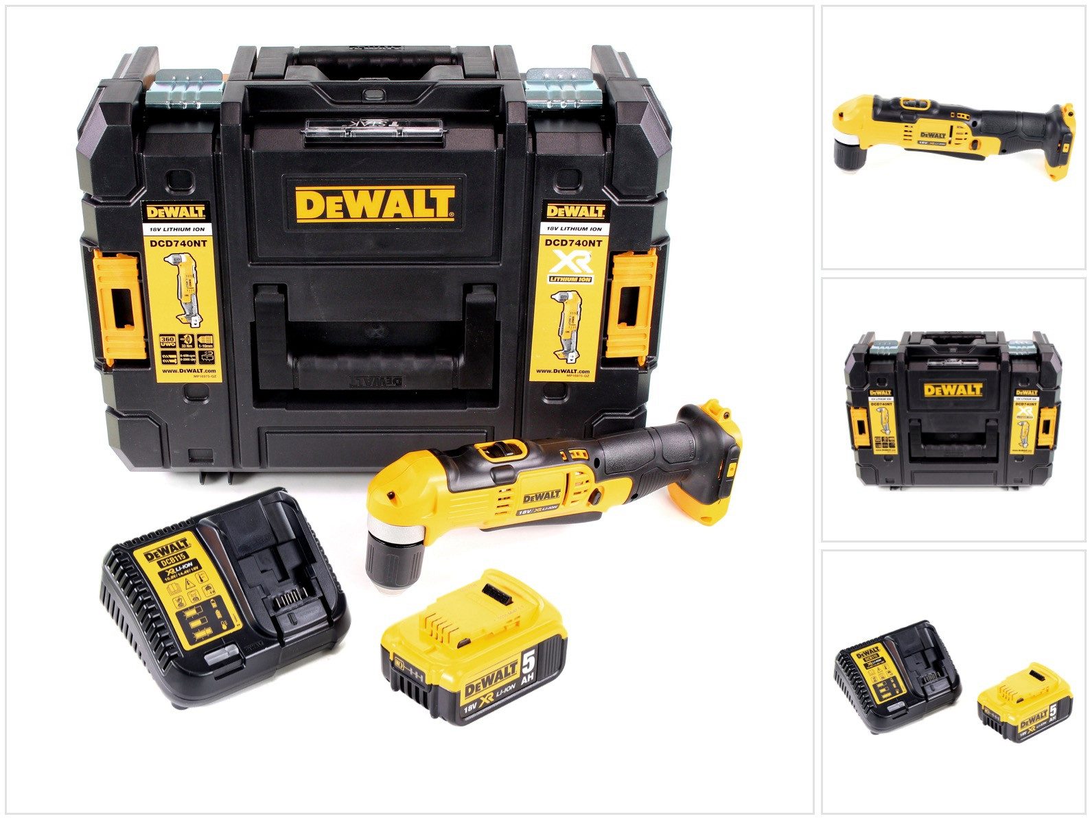DeWalt Akku-Winkelbohrmaschine DCD 740 P1 + 1x 5,0Ah Akku + Ladegerät + TSTAK