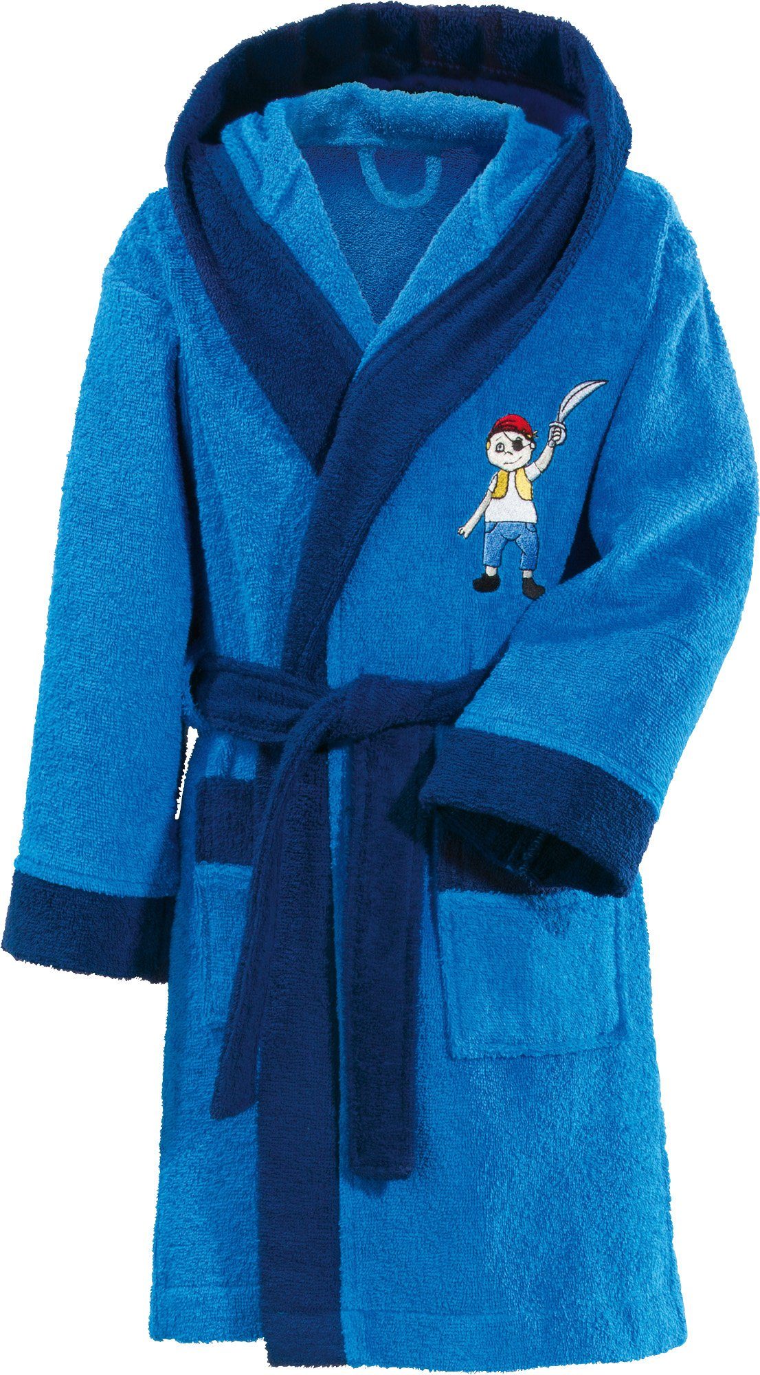 Erwin Müller Kinderbademantel Kinder-Bademantel mit Kapuze, Rückenlänge: 65 cm, Frottier, mit Kapuze/mit Aufsatztasche:, default, Walk-Frottier Uni/Motiv: Pirat