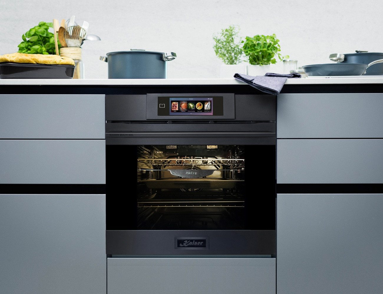 Kaiser Küchengeräte Backofen-Set Herd Set Autark XXL Multi 29, Multifunktions-Elektro-Backofen mit Pyrolyse und Dampfreinigung, 60 cm+Induktions Kochfeld Autark Herd Power Booster 60 cm Anti Scratch/ matt EH 6347+KCT 6110 FI., mit 1-fach-Teleskopauszug