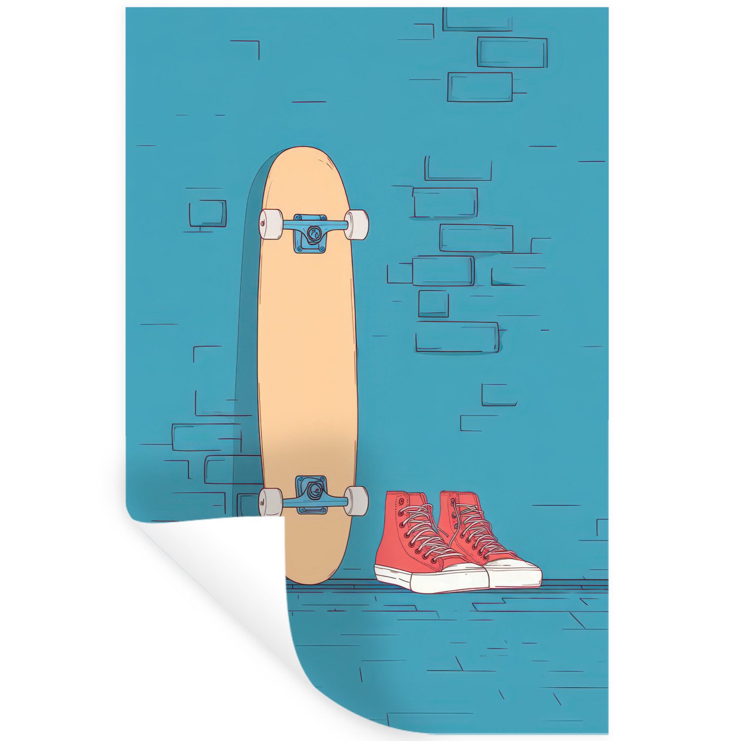 MuchoWow Wandsticker Skateboard - Gymnastikschuhe - Rot - Minimalistisch (1 St), Wanddeko, Aufkleber, Wandtattoo, 80x120 cm