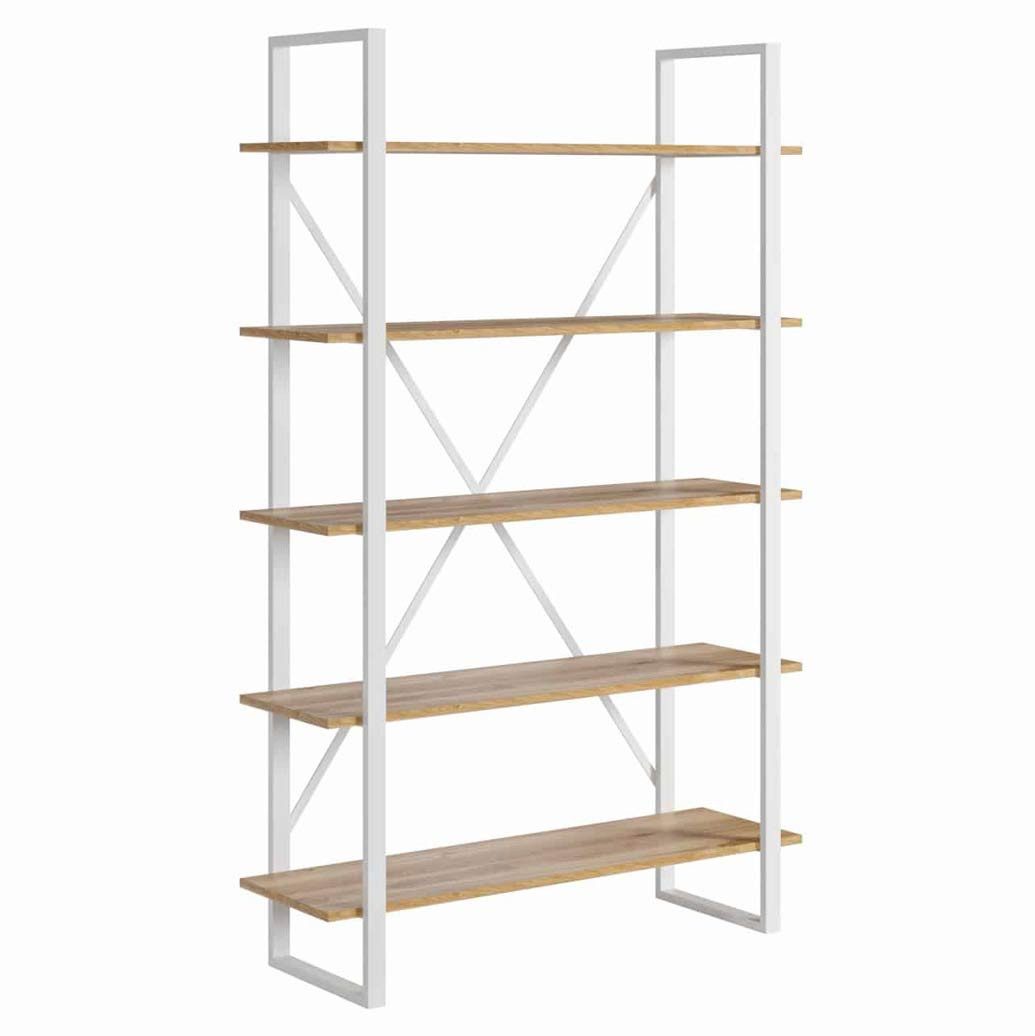 Deerhorn Aktenregal Loft-Regal aus Eiche mit 5 Ablagen für Büro & Wohnzimmer, Breite: 115 cm, Höhe: 184 cm, Tiefe: 34 cm