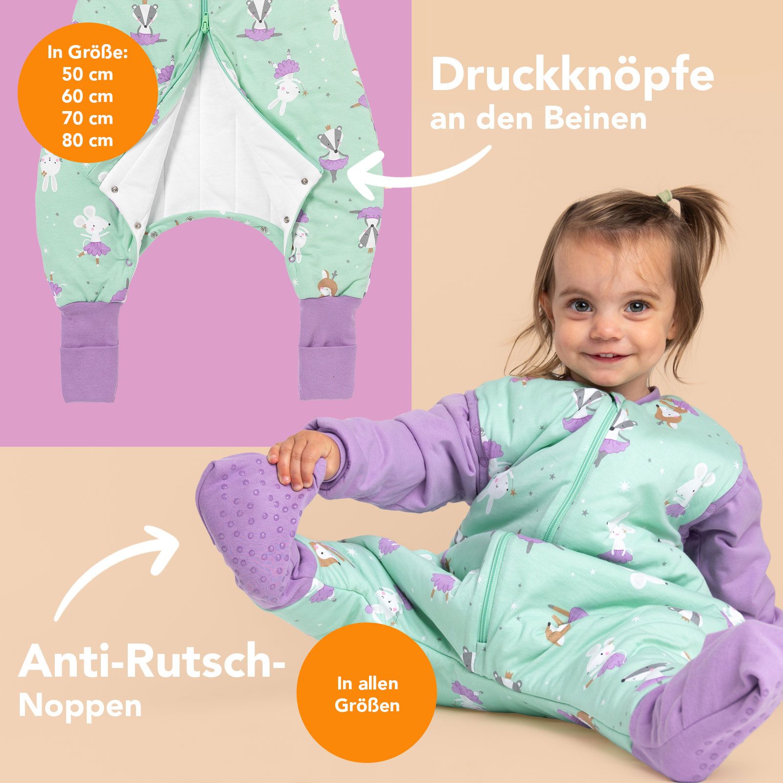 Schlummersack Kinderschlafsack Schlafsack mit Füßen und umklappbaren Bündchen, 2.5 Tog – Bild 3 von 5