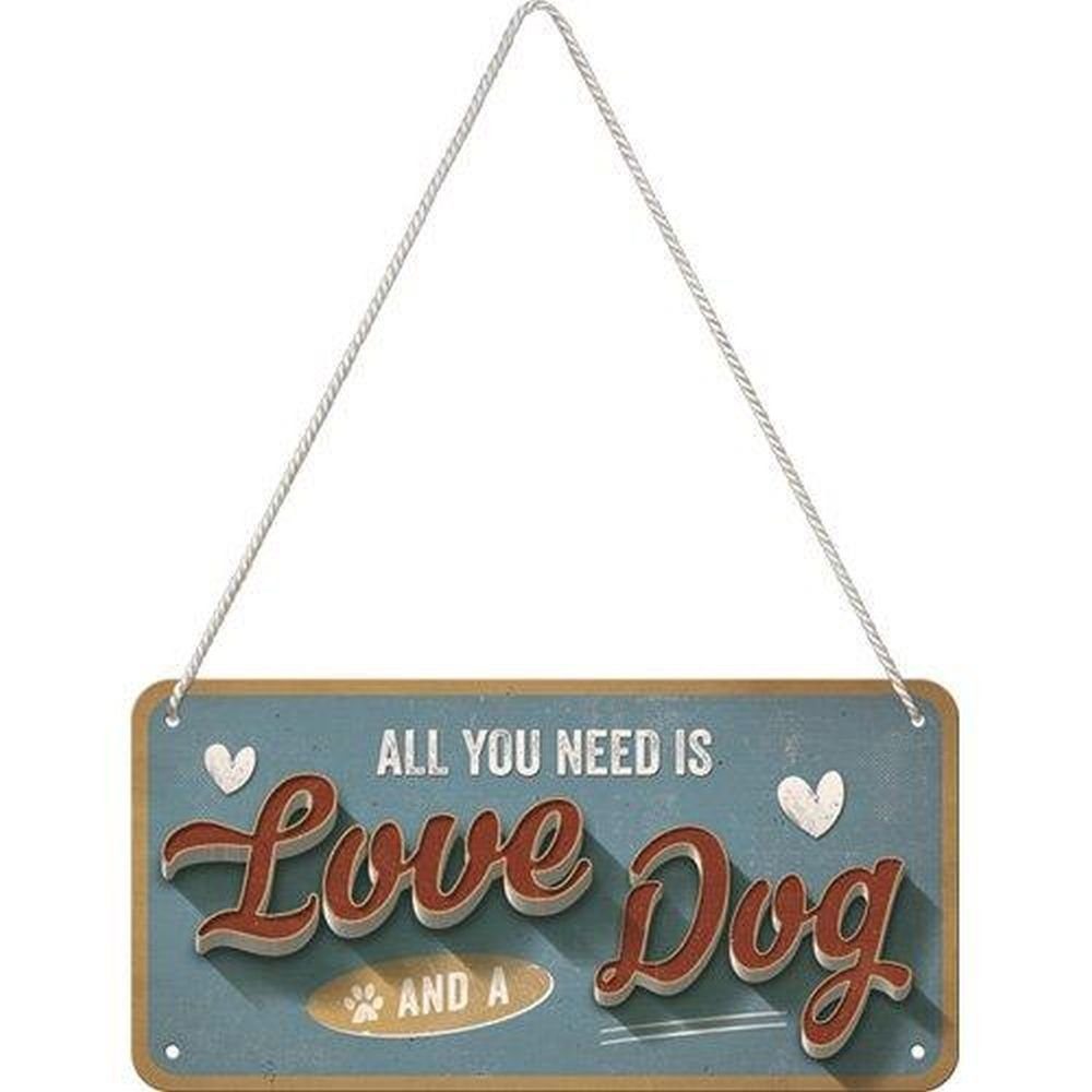 Metallschild Hängeschild - PfotenSchild - Love Dog