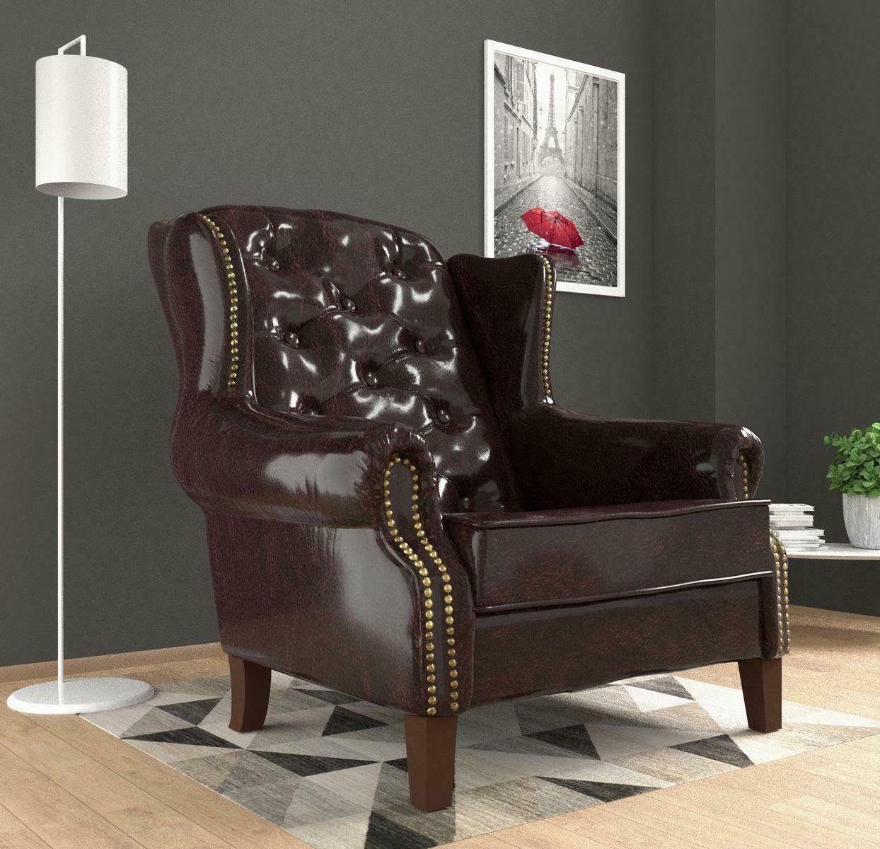 JVmoebel Ohrensessel, Design Sessel Leder Luxus Fernseh Couch 1 Sitzer Sofa Relax Lounge Club Polster