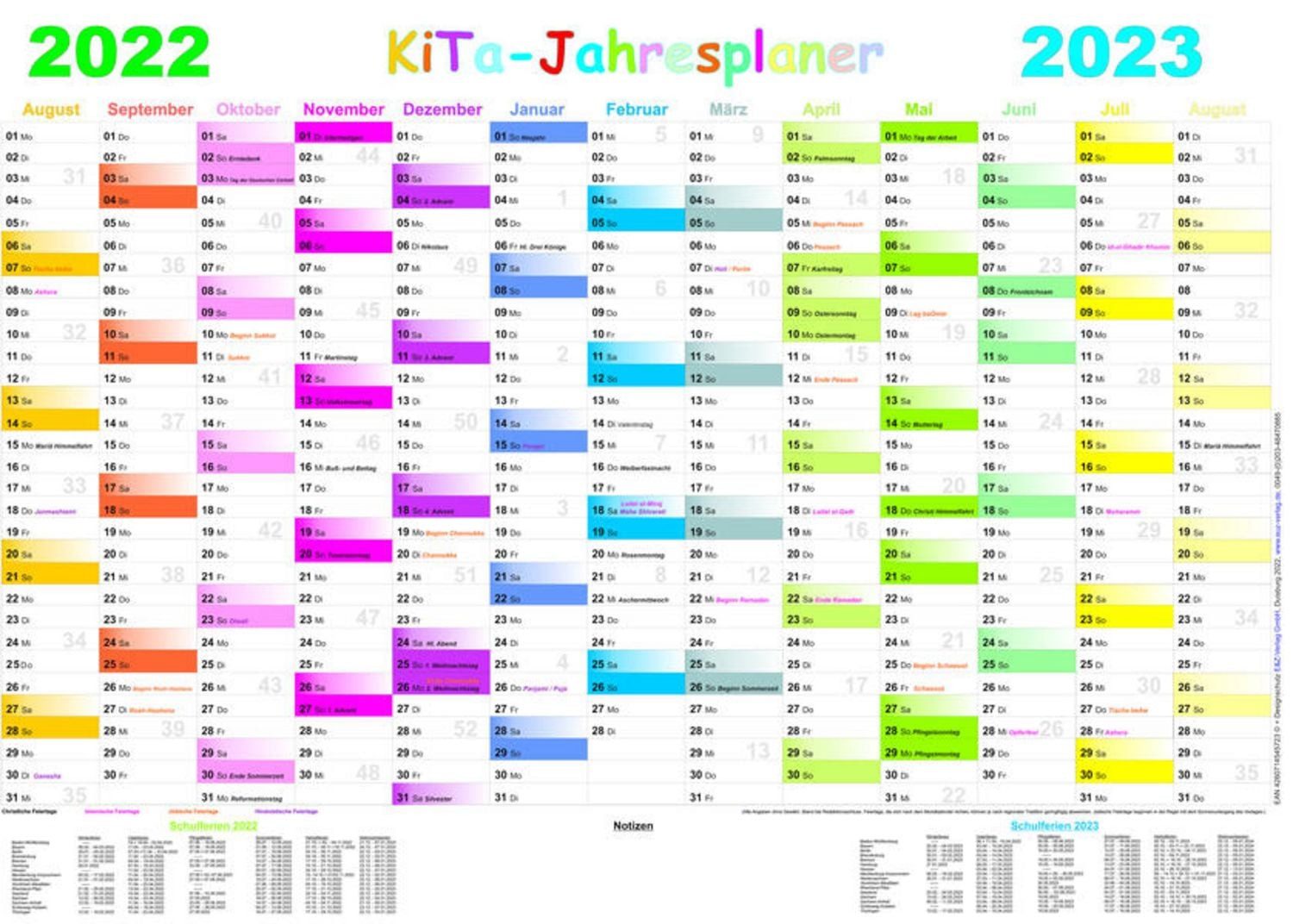E&Z Verlag Gmbh Plakatkalender Kita-Jahresplaner 2022/2023