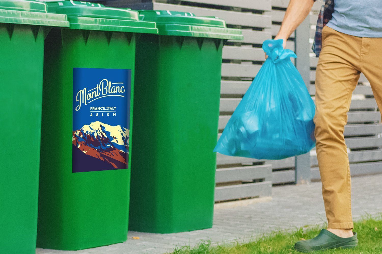 Abfalbehälter Mülleimer-aufkleber, St), Mont Sticker, - - Wandsticker MuchoWow Mülltonne, Alpen Blanc Container, Europa (1
