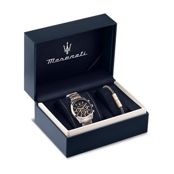 MASERATI Multifunktionsuhr Maserati Herrenuhr Attrazione Multi, Herrenuhr rund, groß (ca. 43mm) Edelstahlarmband, Made-In Italy