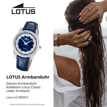 Lotus Chronograph Lotus Damenuhr Leder blau Lotus Classic, (Chronograph), Damen Armbanduhr rund, mittel (ca. 38mm), Edelstahl