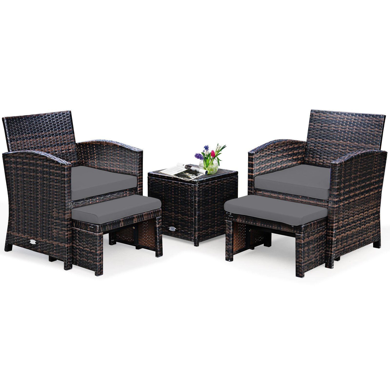 COSTWAY Balkonset »Rattan Set, Gartenmöbel, Sitzgruppe«, (5tlg), inkl