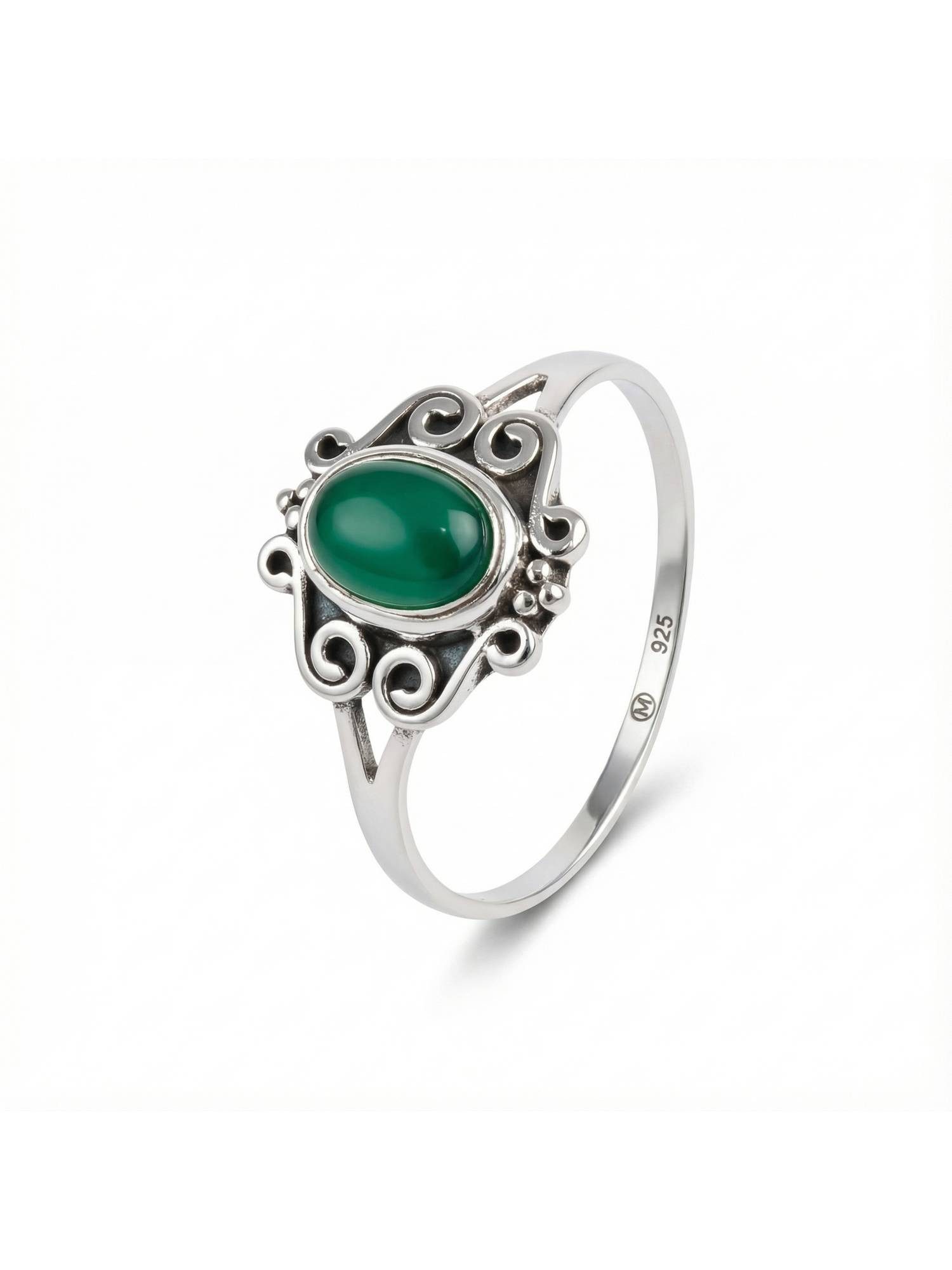 Silberring TIRU aus 925 Silber mit grünen Onyx