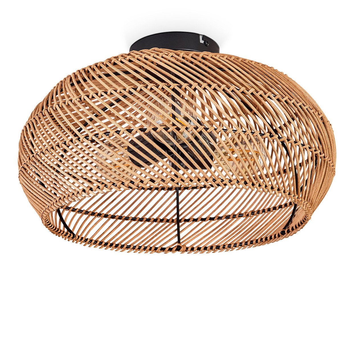 hofstein Deckenleuchte moderne Deckenlampe aus Metall/Bambus/Holz in Schwarz/Natur, ohne Leuchtmittel, Boho-Design Deckenleuchte,Lichteffekt, Ø40cm, 3xE27, ohne Leuchtmittel