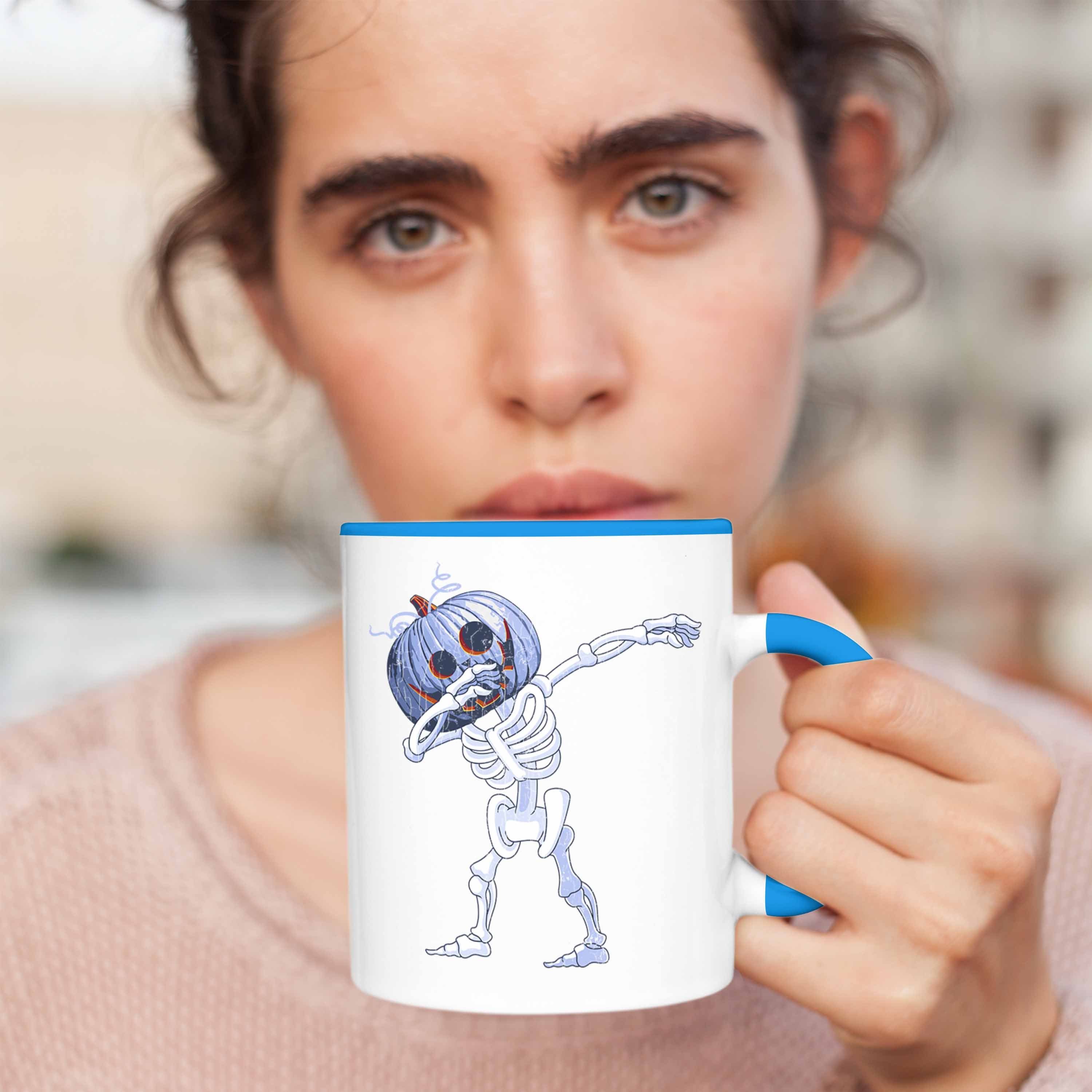 Dabbing Trendation Becher Halloween Dekoration Kürbis Tasse Blau Tasse Skelet