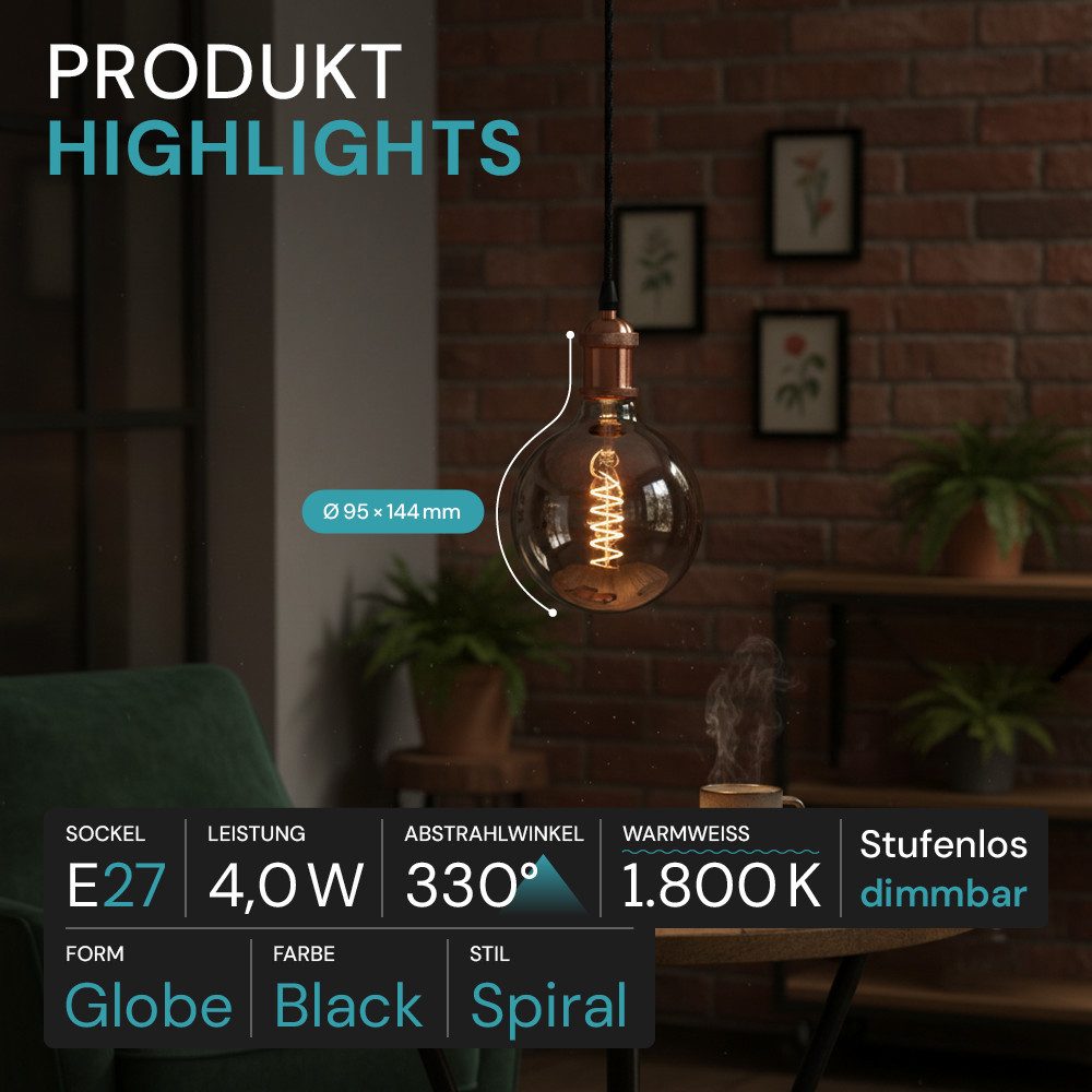 LUXULA LED-Leuchtmittel LUXULA LED-Leuchtmittel E27 4 W 1800 K Warmweiß, E27, Warmweiß, LED Filament für klassisches Retro Design, dimmbar