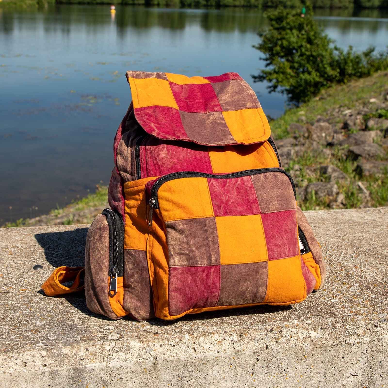 KUNST UND MAGIE Schultertasche Kunst& Magie Bunt Hippie Rucksack " " Stonewashed Nepal Fair